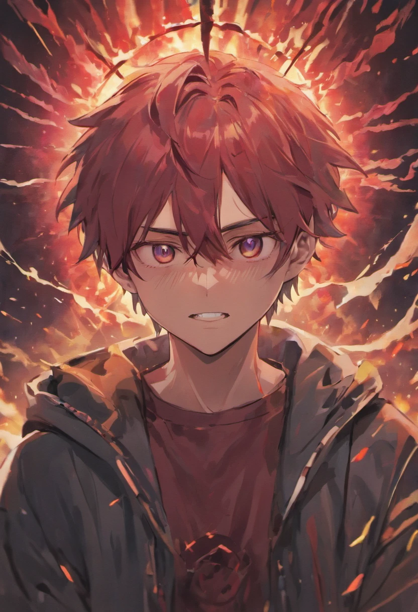 (best quality,4k,highres),A man with a blank face and a smirk, blood down his cheek,sharp teeth,crown floating above his head,vivid colors,extremely detailed face,long eyelashes,eerie lighting,horror,photorealistic