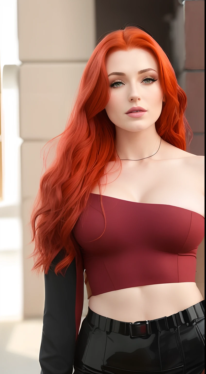 um close up de uma mulher com cabelos ruivos usando um top preto, alexa grace, mulher ruiva, Deusa dos cabelos ruivos, Redhead Girl, she is redhead, Katherine McNamara inspirada, ela tem cabelos longos e redorange, mulher ruiva bonita, Amouranth, red head, mais conhecido como Amouranth, ela tem cabelos ruivos, Sophie Turner, de Sophie Turner, beleza de cair o queixo, seios, brassier, peitos, nudez, sensual