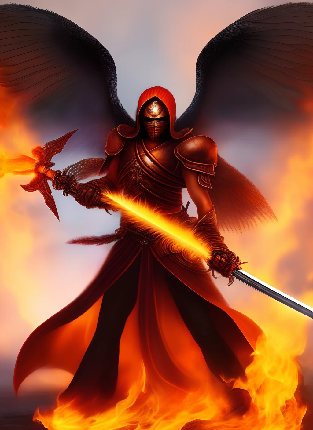 Beautiful fire death angel with sword