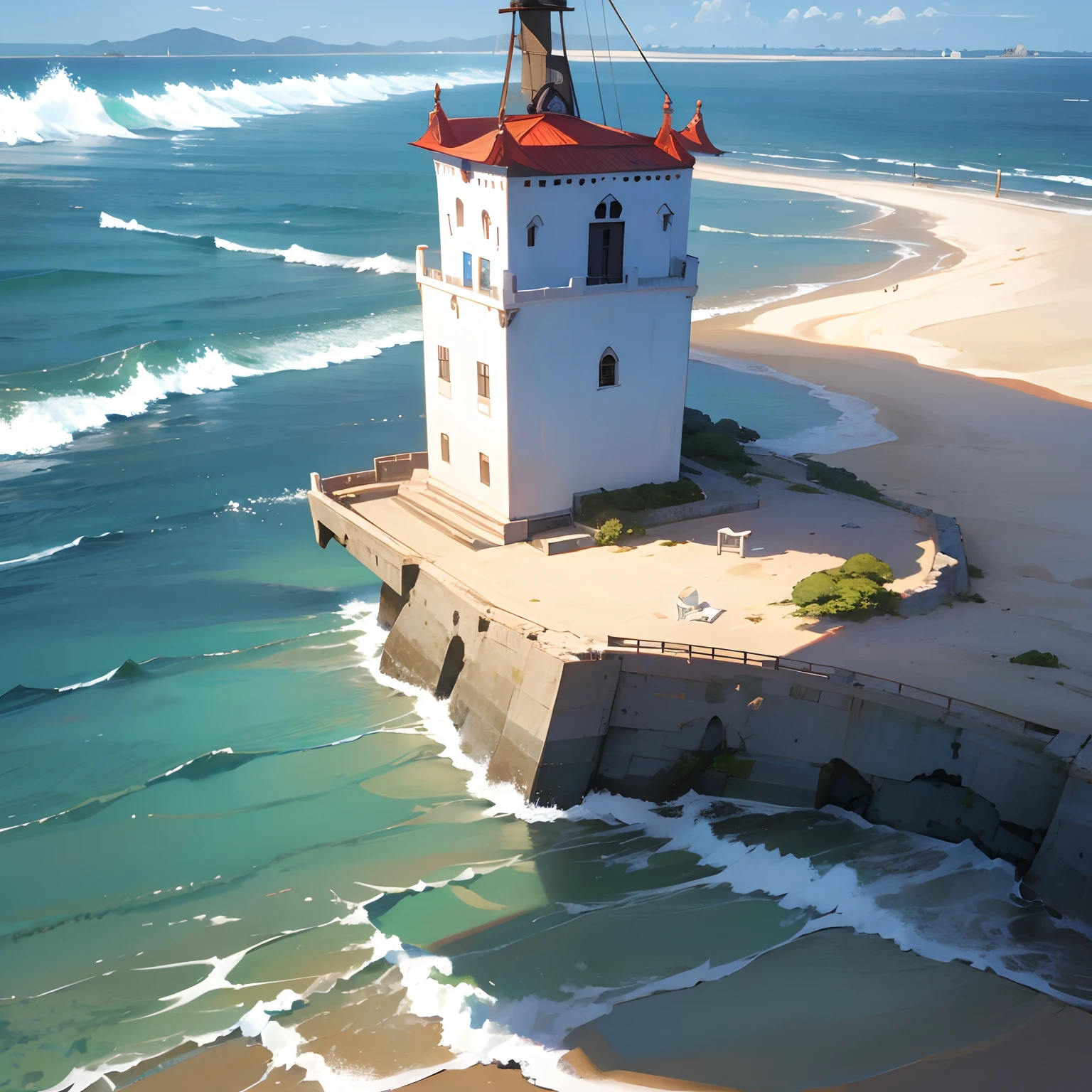 (master part, Qualidade Superior: 1.1), scenic view, assimetria, mar azul, low tide, Onda do mar, Rota do Mar, estrada costeira, Praia de areia, concha, pier, iate, boat, Ship's wake, shipwreck, vapor, contrail, carro, turista, farol, gaivota , horizonte, vento, 夏天, kalap, morning, ensolarado, Cloud, calmo, Ar fresco, profundidade de campo