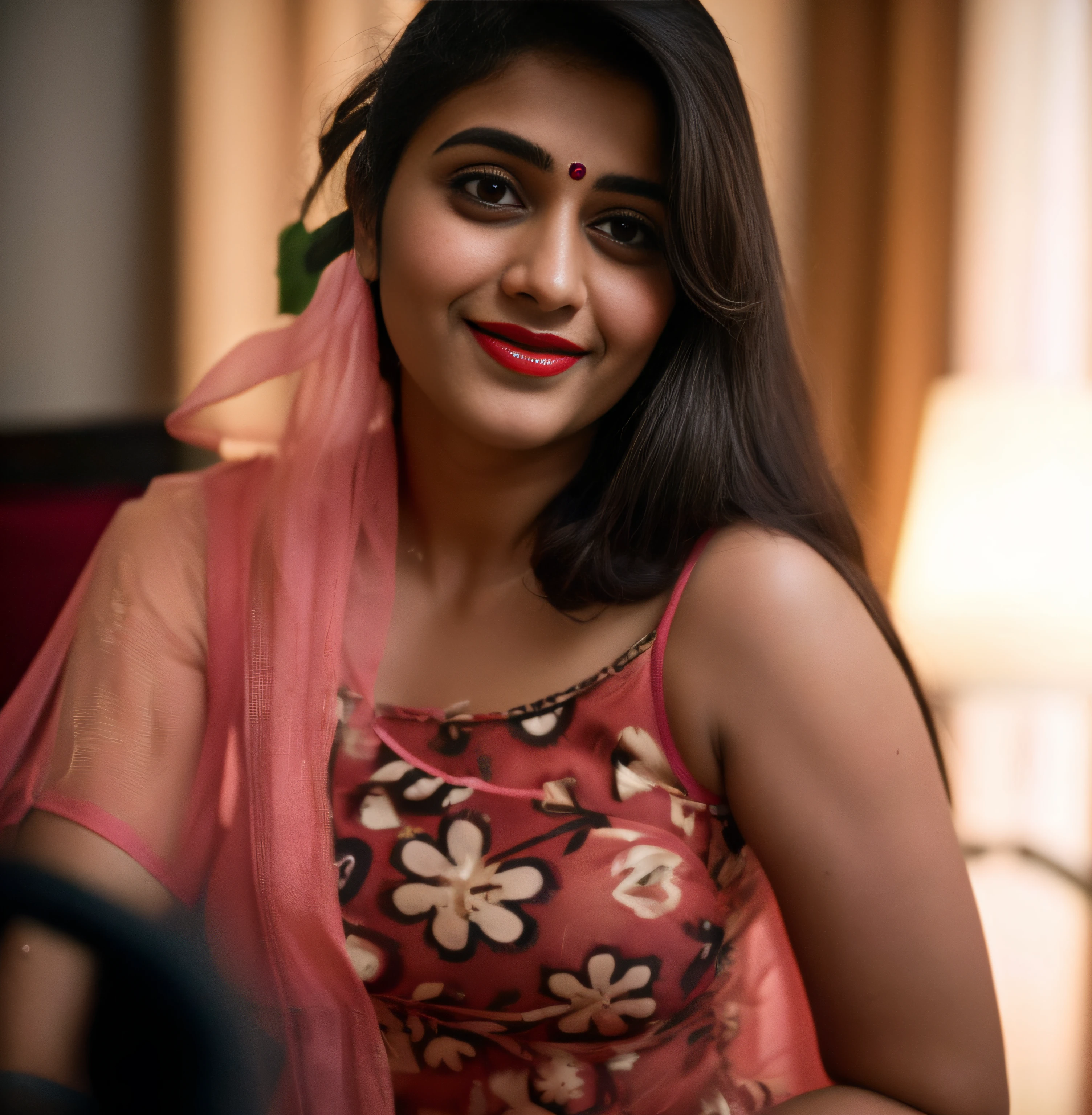 (editorial photograph of a young Indian woman with big ??????), karla ortiz, (highly detailed face:1.4) (smile:0.7) (backround 5 star hotel ,moody, private study:1.3) POV, by lee jeffries, nikon d850, film stock photograph ,4 kodak portra 400 ,camera f1.6 lens ,rich colors ,hyper realistic ,lifelike texture, dramatic lighting , cinestill 800, realistic, wearing Black dobby weave self design fit & flare dress Sweetheart neck Short, flounce hem Attached Lining Chiffon fabric,(big natural pink-red lips),actress, karla ortiz, posing!!, candid picture, by Max Dauthendey,