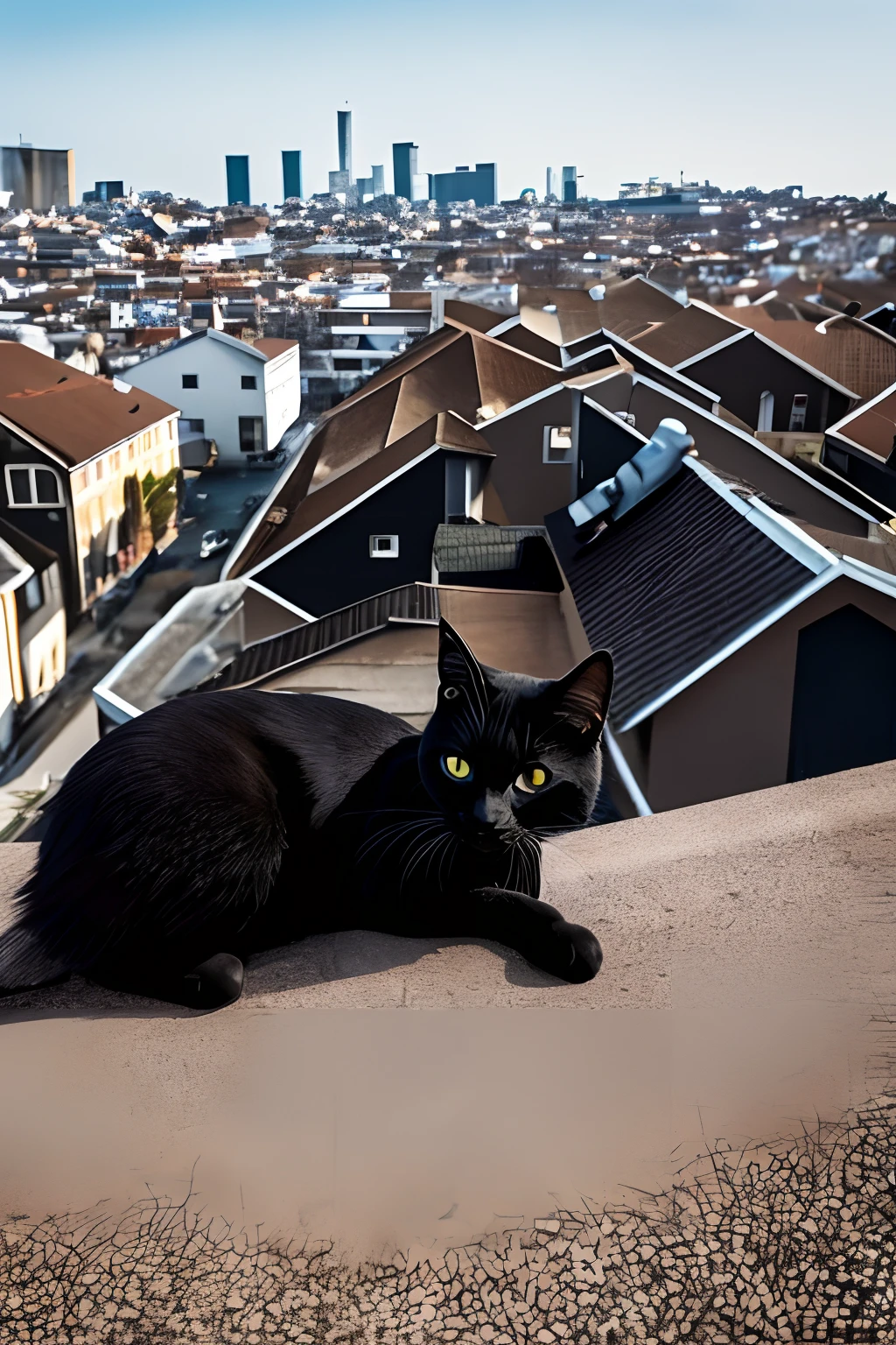 Black cats gather on rooftops, observando com olhos brilhantes enquanto fantasmas passeiam pelas ruas. --auto
