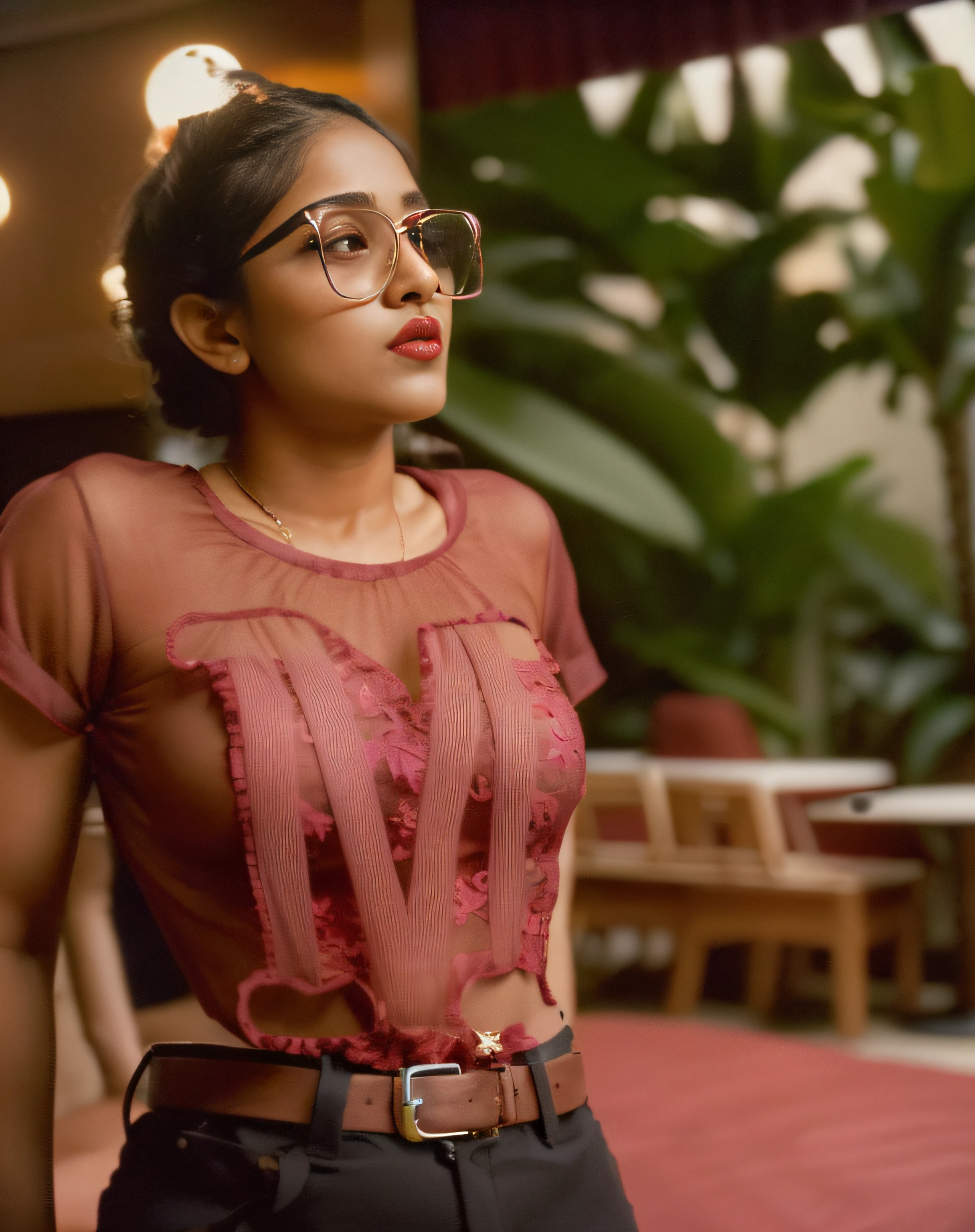 (editorial photograph of a young Indian woman with big breast), karla ortiz, (highly detailed face:1.4) (smile:0.7) (backround 5 star hotel ,moody, private study:1.3) POV, by lee jeffries, nikon d850, film stock photograph ,4 kodak portra 400 ,camera f1.6 lens ,rich colors ,hyper realistic ,lifelike texture, dramatic lighting , cinestill 800, realistic, wearing Black dobby weave self design fit & flare dress Sweetheart neck Short, puff sleeve Tie-up detail on back Above knee length in flounce hem Attached Lining Chiffon fabric,(big natural pink-red lips),actress, karla ortiz, posing!!, candid picture, by Max Dauthendey,