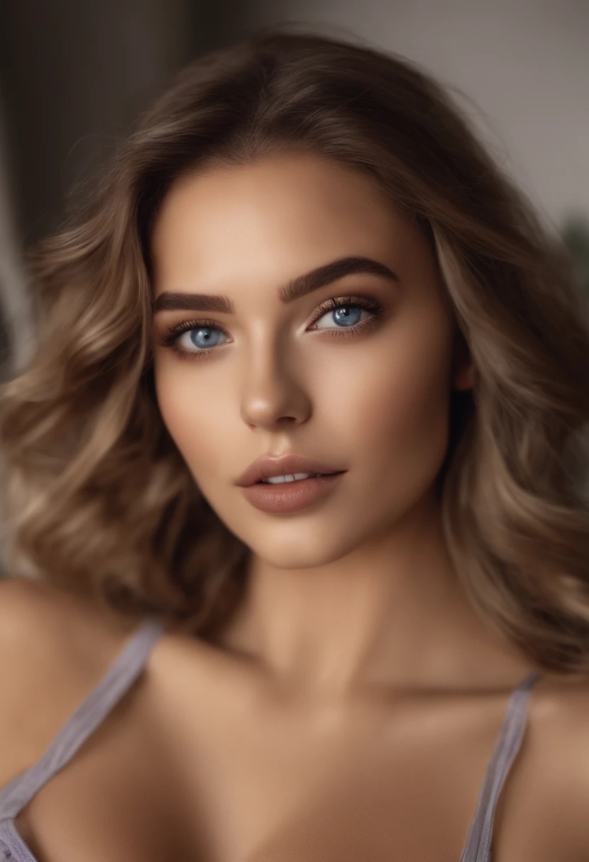 Arafed woman completely , fille sexy aux yeux bleus, ultra realist, Meticulously detailed, Portrait Sophie Mudd, cheveux blonds et grands yeux, selfie of a young woman, Yeux de chambre, Violet Myers, sans maquillage, maquillage naturel, looking straight at camera, Visage avec Artgram, Maquillage subtil, Great photo of the whole body kneeling on the bed, dans la chambre, Medium to large bust; ; ;nue, legs spread, sein visible