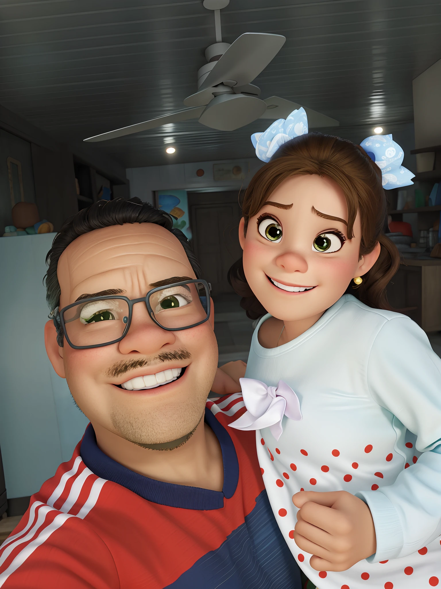 Pai e filha estilo Disney pixar, imagem de alta qualidade, muita qualidade