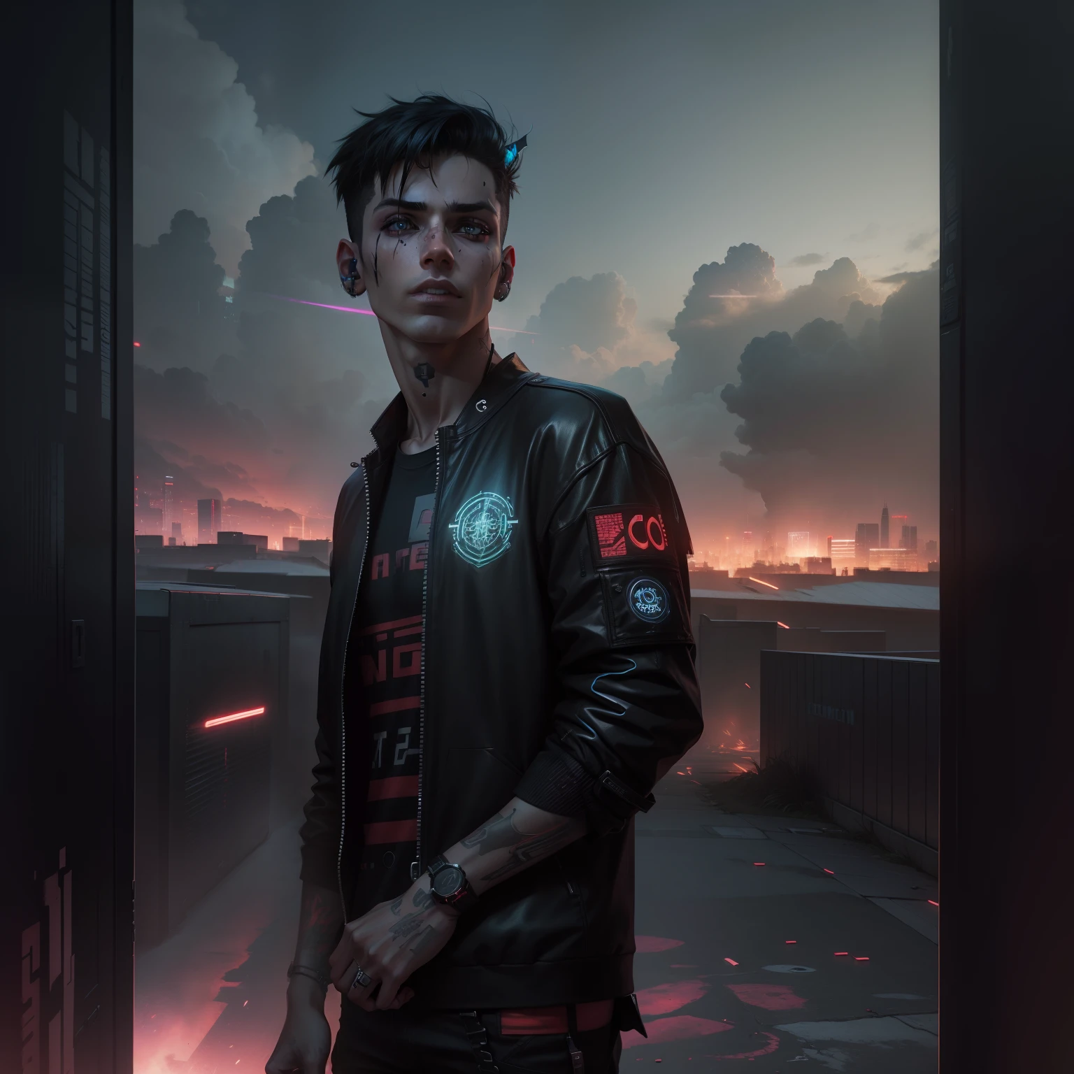 change background cyberpunk boy , realistica face, 8k, devil realistica,
