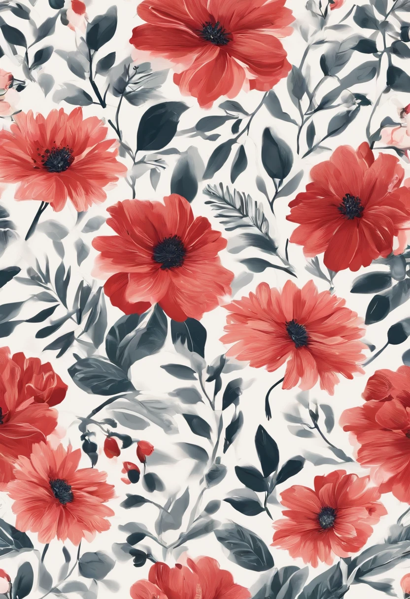 flower pattern, estilo plano, pintadas con marcador negro. estilo vector, estilo dibujo,colores rojos acuarela