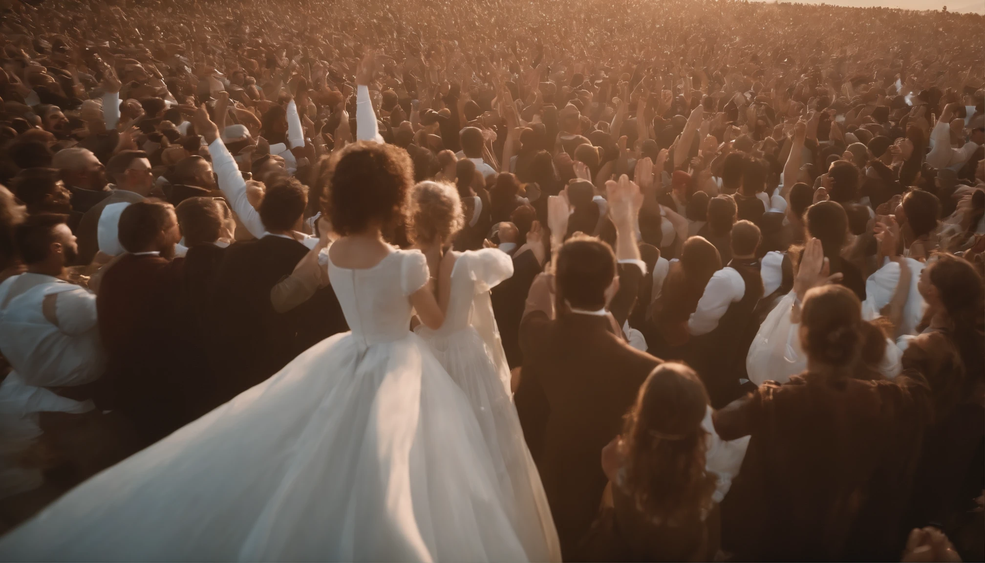 O Arrebatamento ,Thousands of people are floating in the air,Standing on the clouds, Thousands of people are dressed in white, Raise your hands and sing hymns to praise God. The scenes are magnificent and surreal. (best quality, 4k, 8k, alta resolução, master part:1.2), ultra-detalhado, (realisitic, fotorrealista, realista:1.37), Retrato de um, vivid colors, studio lit, foco nítido, physics based rendering, extreme detail description, Bible Topics, Great Atmosphere, luz radiante.