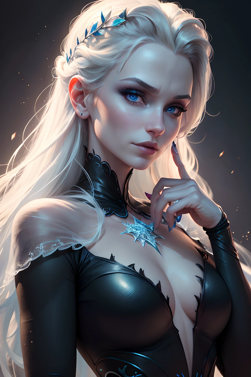 realistic elsa, spooky custome, 8k resolution, (best quality: 1.1), (anatomically correct: 1.1), (perfect hand: 1.1 ), ( (Facial Detail: 1.3)), (Skin Detail), (Perfect Eyes), (Perfect Nose), (perfect hand fingers)