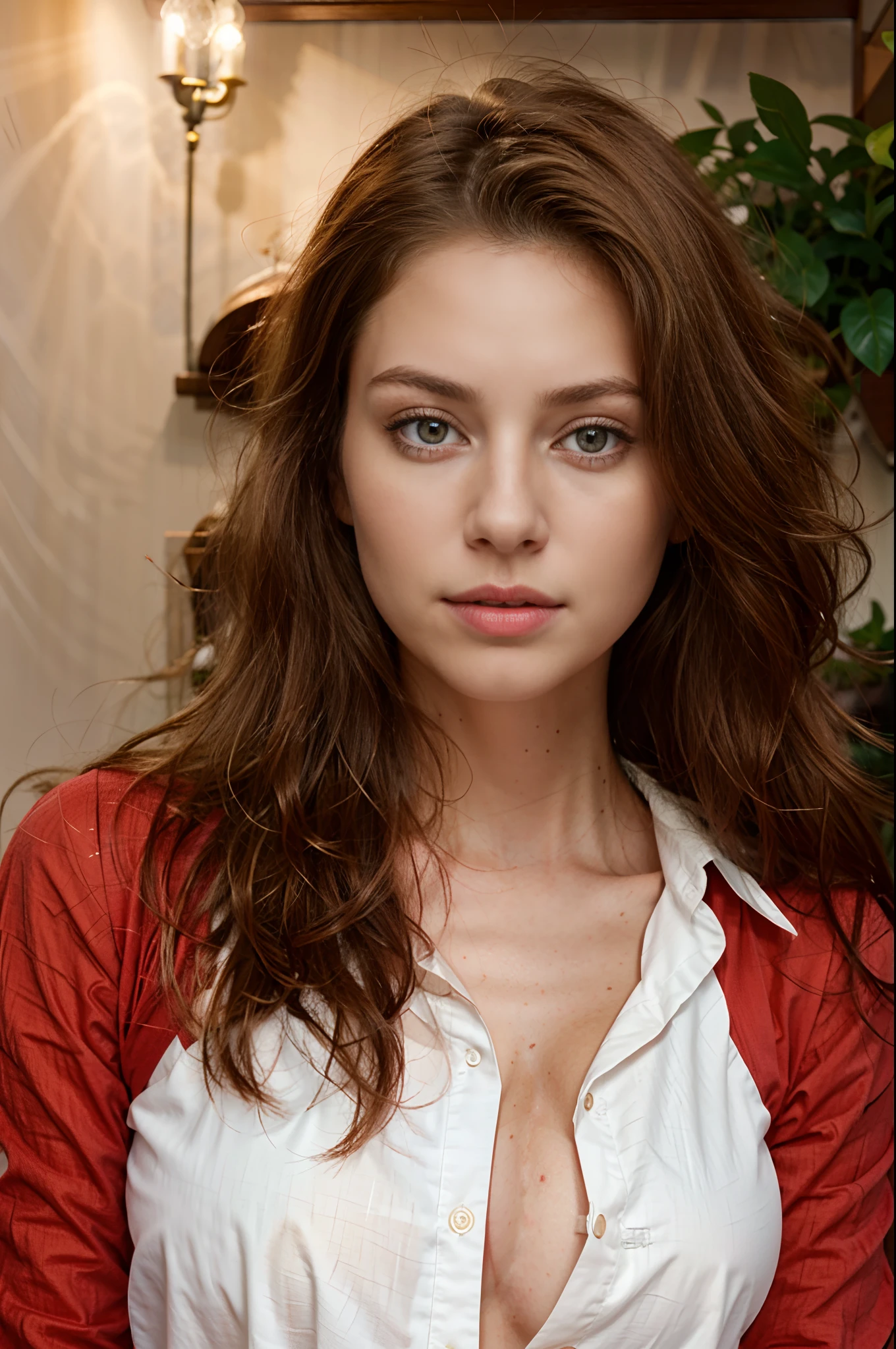 1 girl, age 24, wearing colorful floral pattern sundress, complex details, hyperdetailed, aesthetic artwork, irish redhead, wavy ginger hair, shoulder length hair, grey eyes, some small freckles, pale skin, (textured skin, skin pores:1.1), (moles:0.8), imperfect skin, goosebumps, sitting down having coffee, drinking coffee, (extremely detailed 8k wallpaper), soft lighting, high quality, film grain, Fujifilm XT3 sharp focus, f 5.6, 50mm, High Detail, Sharp focus,(natural light)