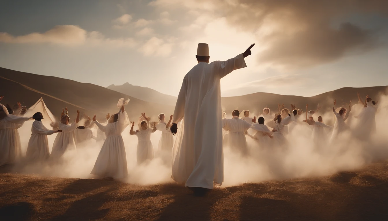 O Arrebatamento ,Thousands of people are floating in the air,Standing on the clouds, Thousands of people are dressed in white, Raise your hands and sing hymns to praise God. The scenes are magnificent and surreal. (best quality, 4k, 8k, alta resolução, master part:1.2), ultra-detalhado, (realisitic, fotorrealista, Realista:1.37), Retrato de um, vivid colors, studio lit, foco nítido, physics based rendering, extreme detail description, Bible Topics, Grande ambiente, luz radiante.