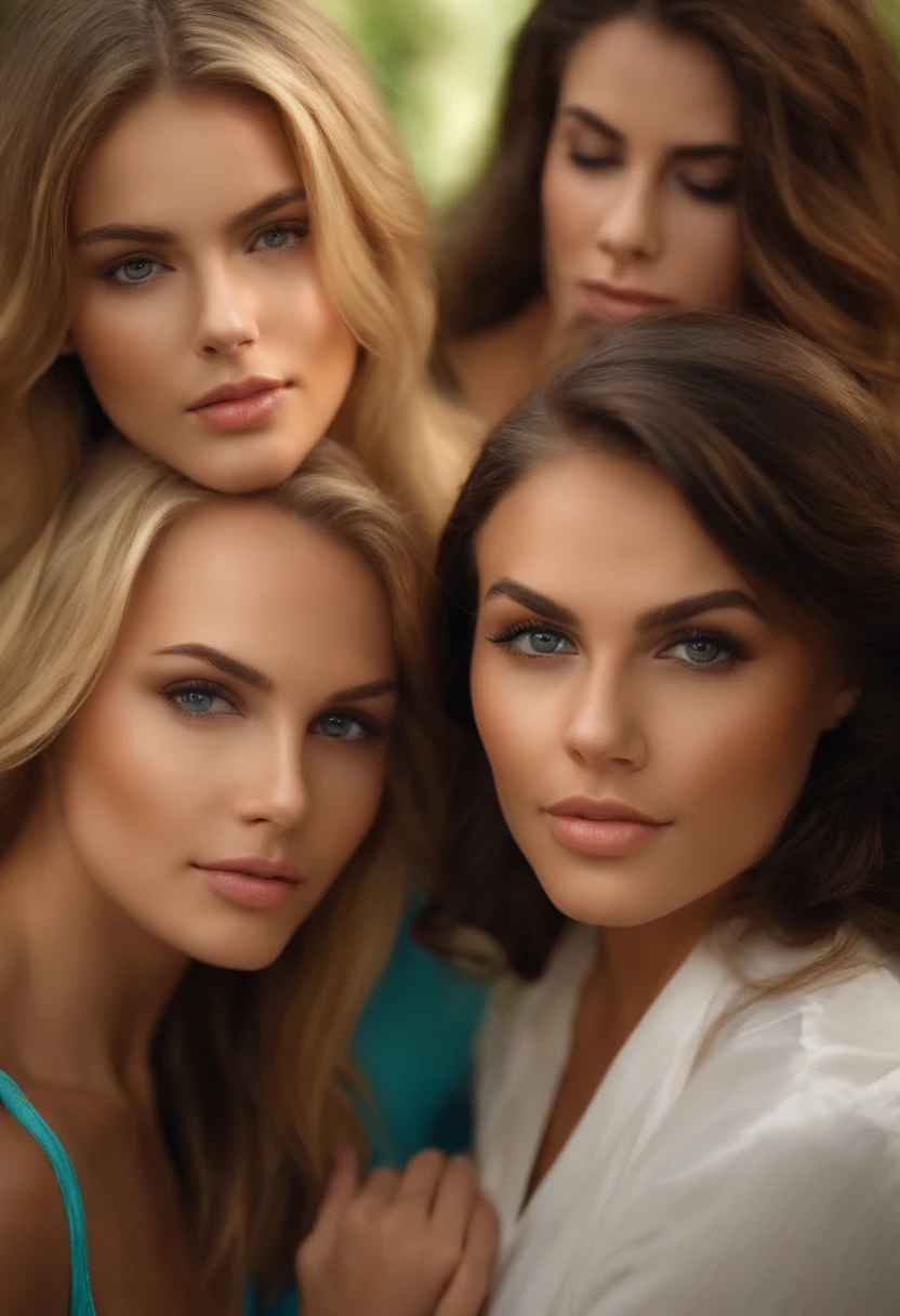 3 girls, 2 young brunettes, 1 marute blonde, slim,