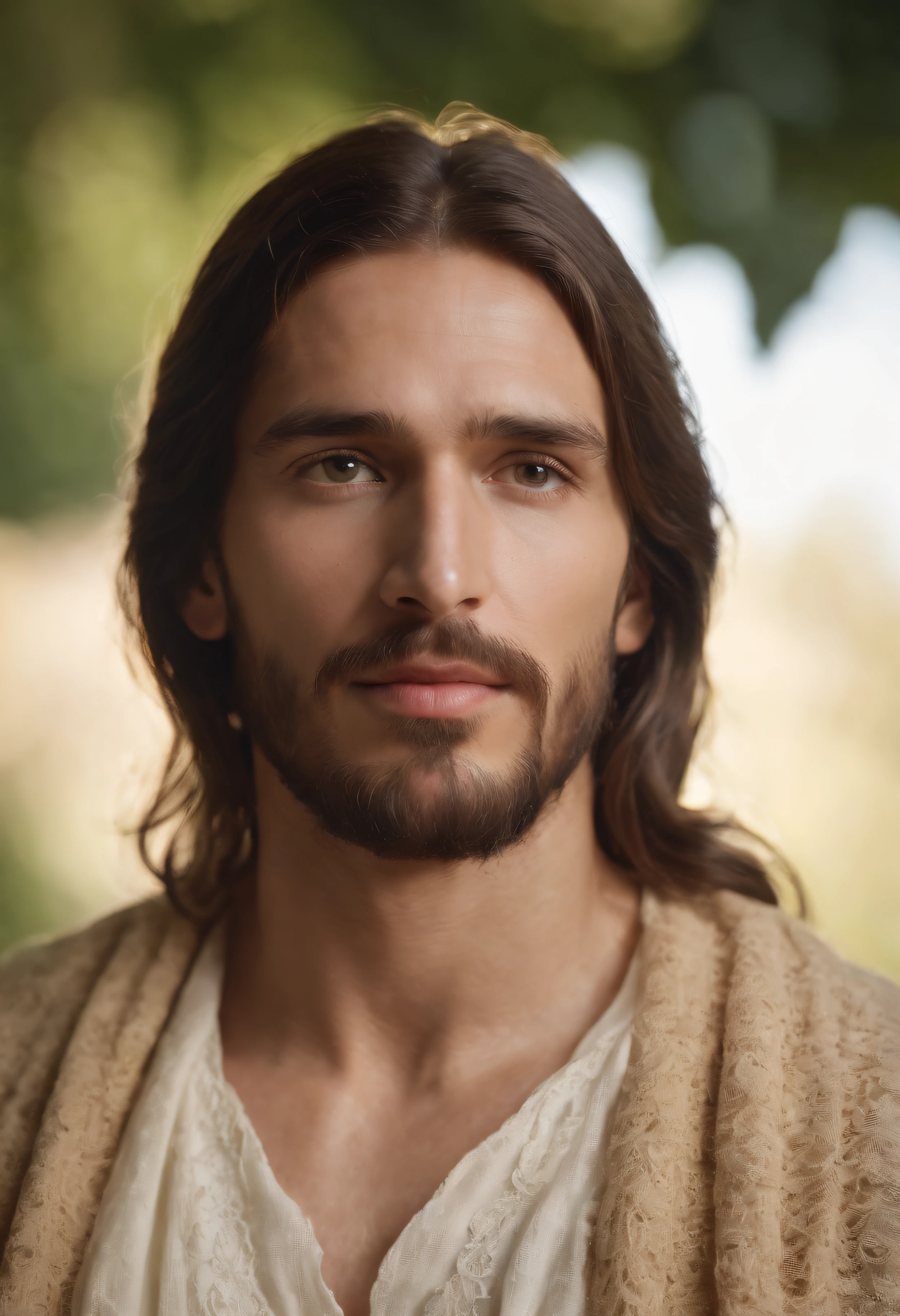 jesus cristo, clima diurno, crochet clothes, olhar fixo, foto profissional, cinematografic , Glorified Jesus, blinding light, incandescent light emanating from his face, ultra realistic photo in 4k