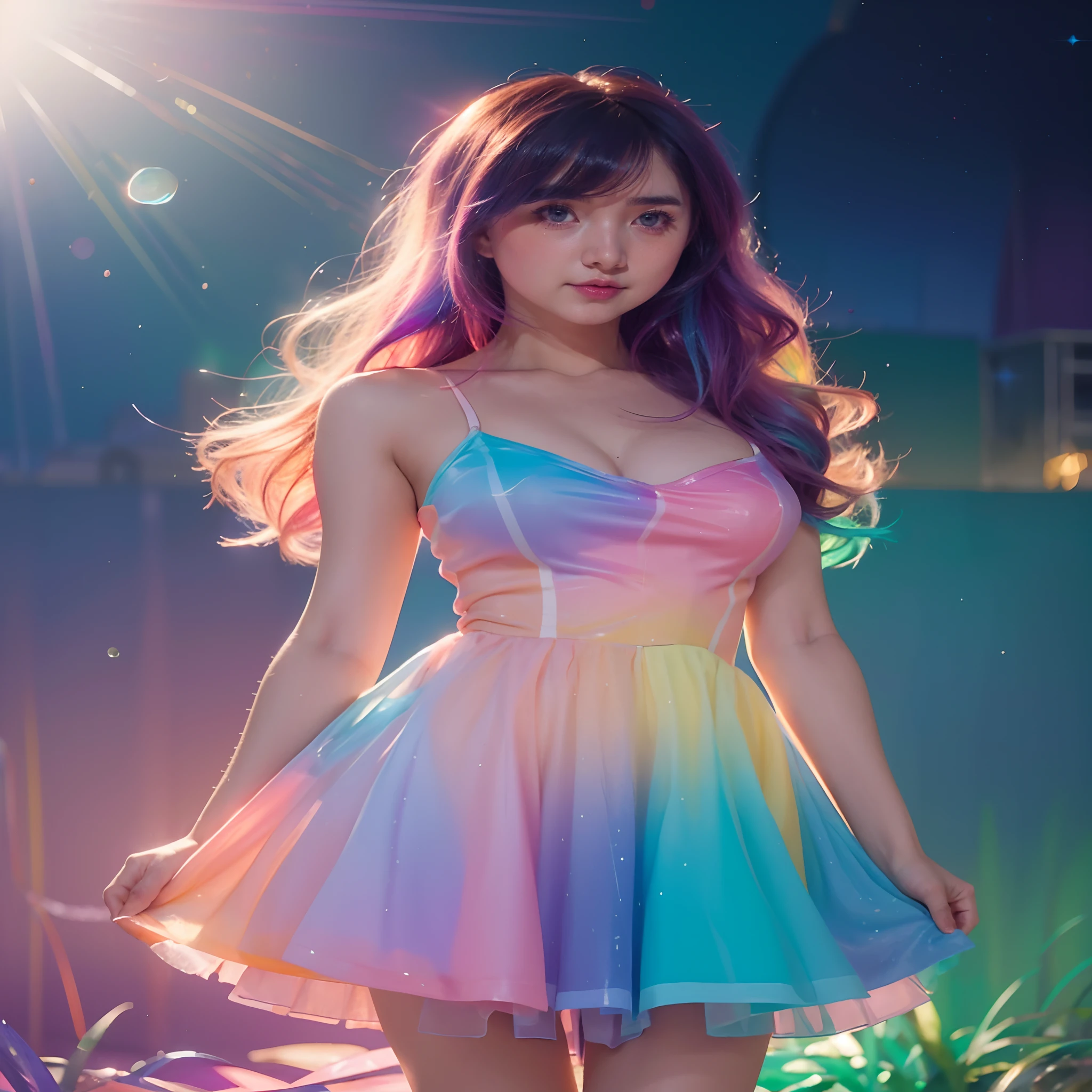 beautiful anime girl in colorful liquid dress, vibrant pastel colors, (colorful), magical lights, sparkling lines of light, inspired by Glen Keane, inspired by Lois van Baarle, disney art style, by Lois van Baarle, glowing aura around her, by Glen Keane, j...