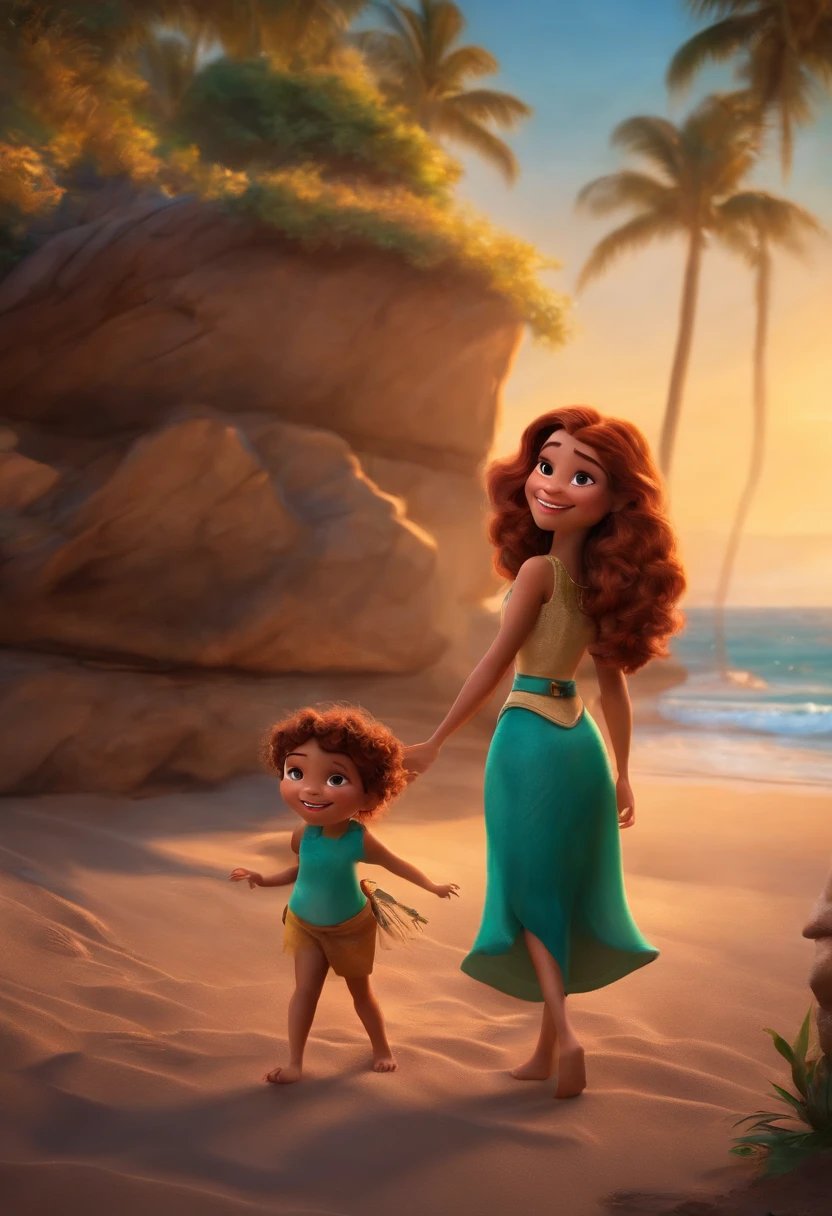 Uma mulher estilo disney pixar, viajando na praia, alta qualidade, melhor qualidade