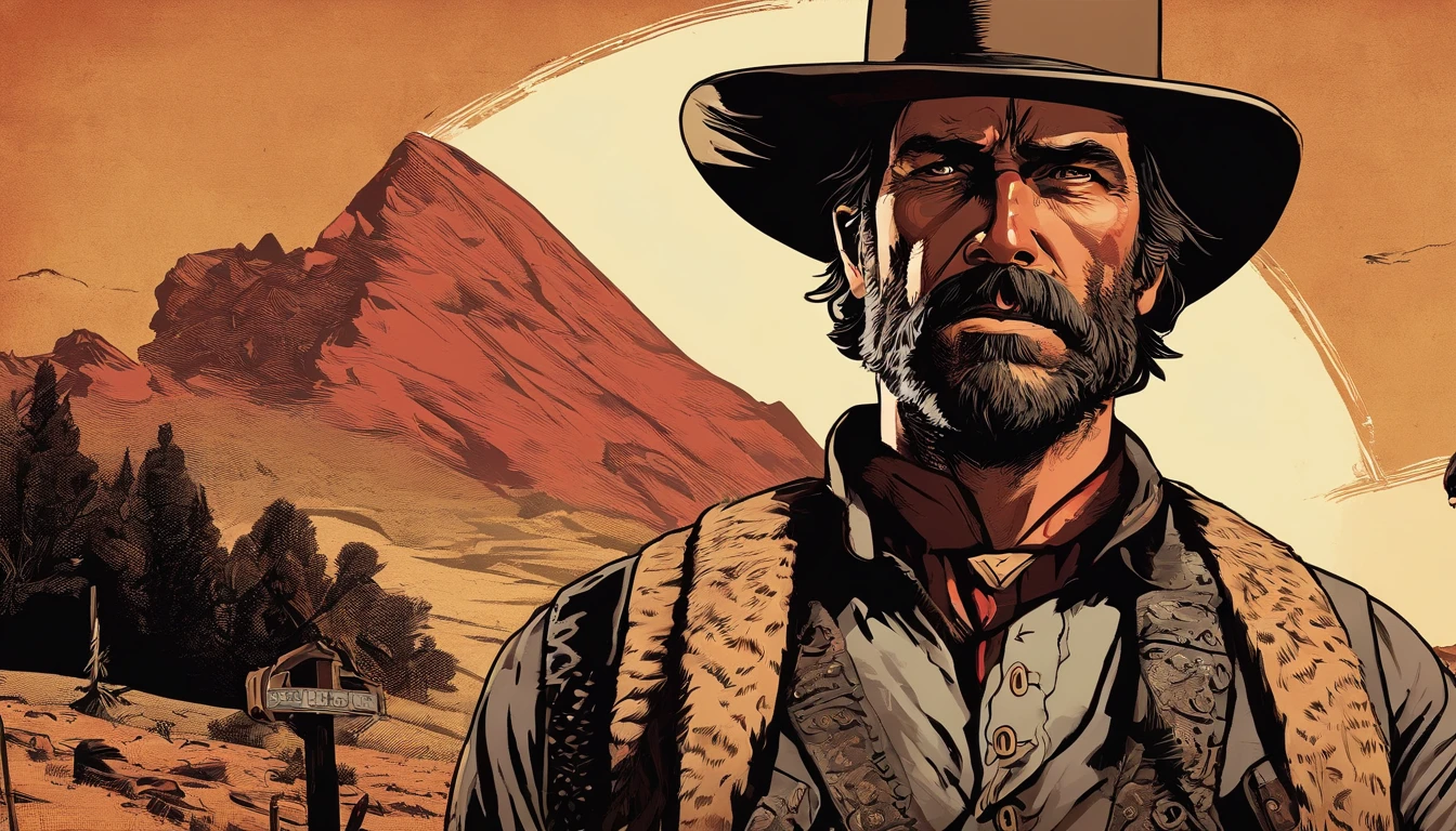 《red dead redemption 2》Foto de corpo inteiro do Tenente-Sargento Curtis Malloy, retrato detalhado, vintage illustration, alta resolução, cores realistas, desenho intrincado, Textura de papel envelhecida, cores vibrantes, dramatic lighting, tiro de corpo inteiro, Boné de Nevada, Just mustache, Todo o corpo, from feet to top;. Antecedentes de cidades no leste dos Estados Unidos em 1899, There are grasses and trees,em uma pequena cidade