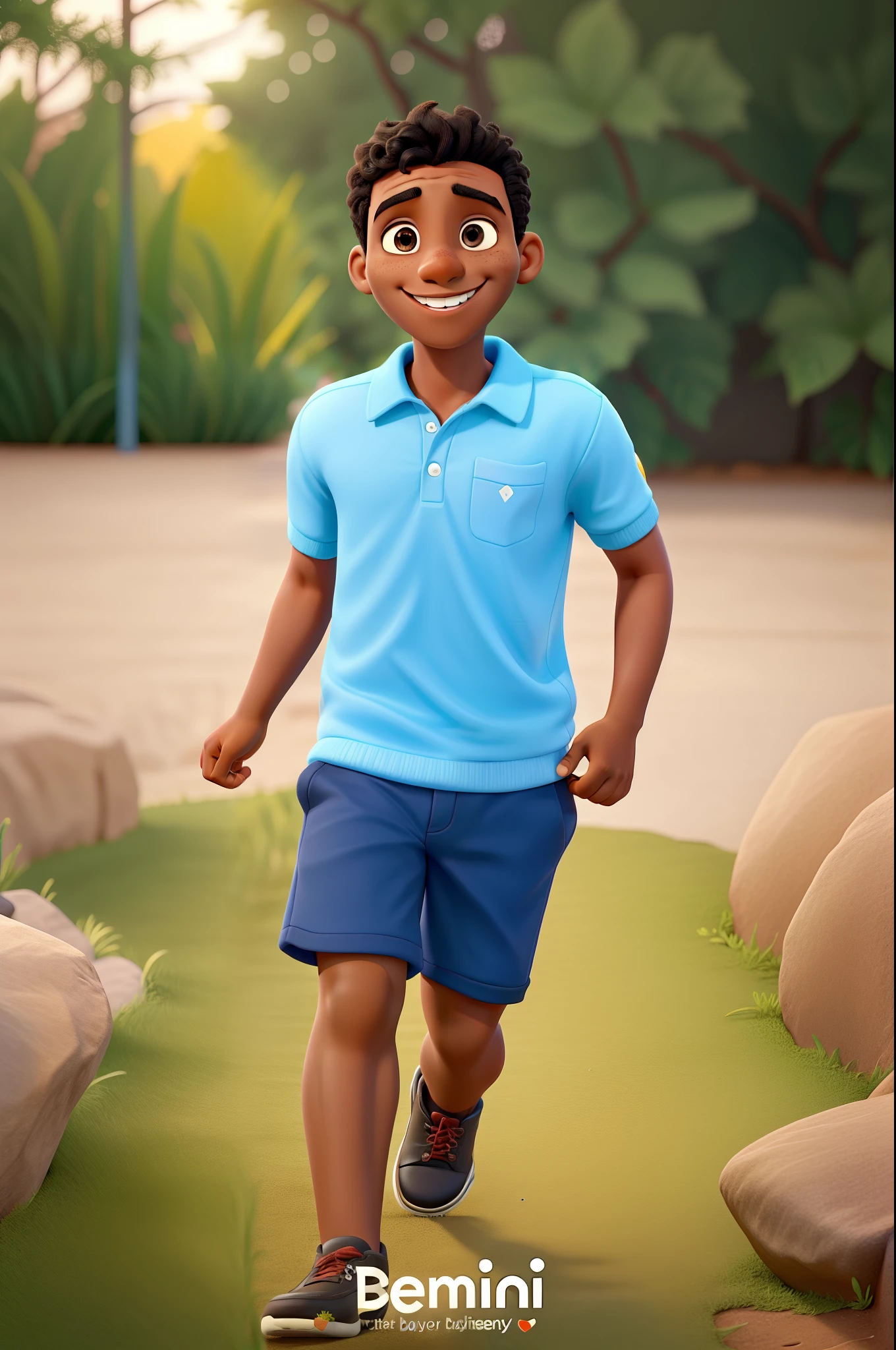 a dark-skinned boy with a wide smile and dimples in Disney pixar style, high quality, best quality