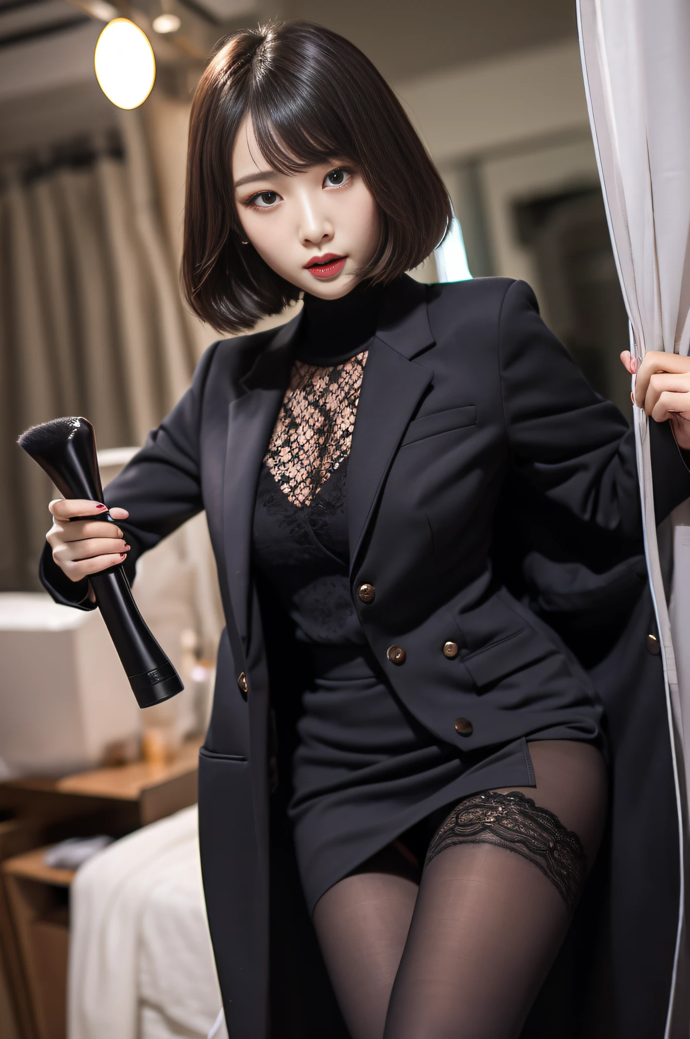 Charming beauties、black pantyhose、Suit jacket、Black tight skirt、beauty legs、Dyed in darkness、lacy fabric、Brainwashing makeup、Brainwashing tools