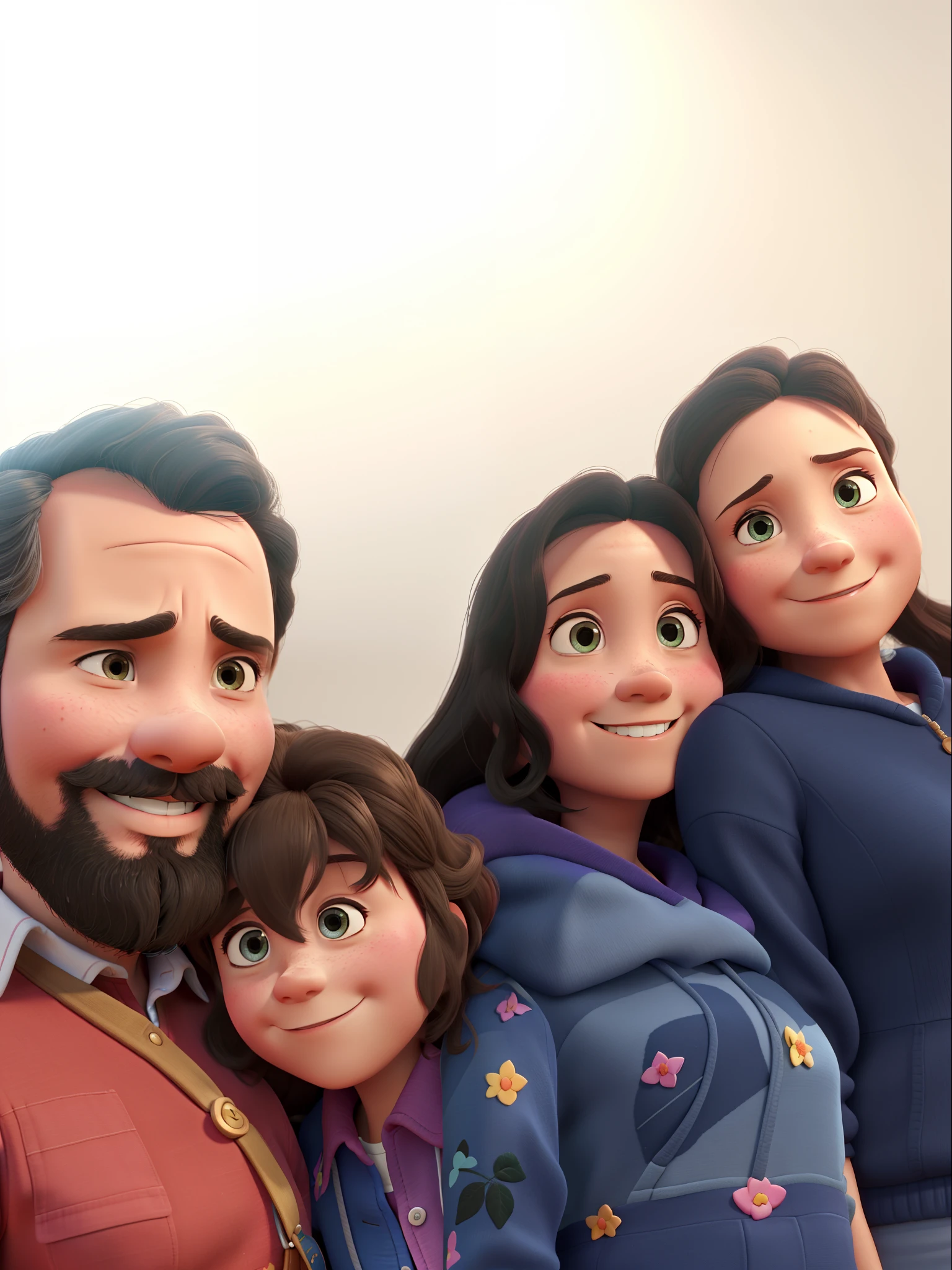 fami, pai 42 anos, mother 39 years old and daughters and 6 years ol Pixar style high resolution
