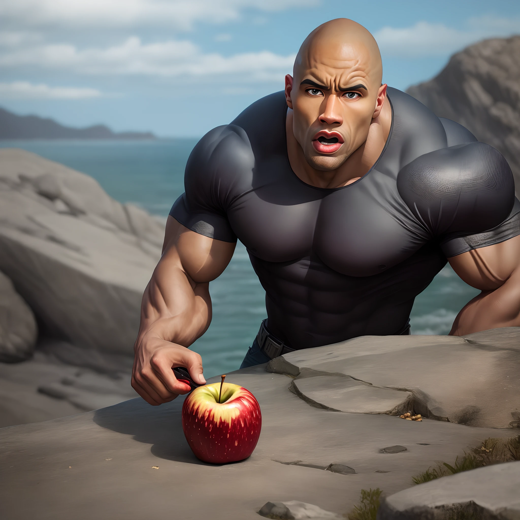 The rock eating an apple