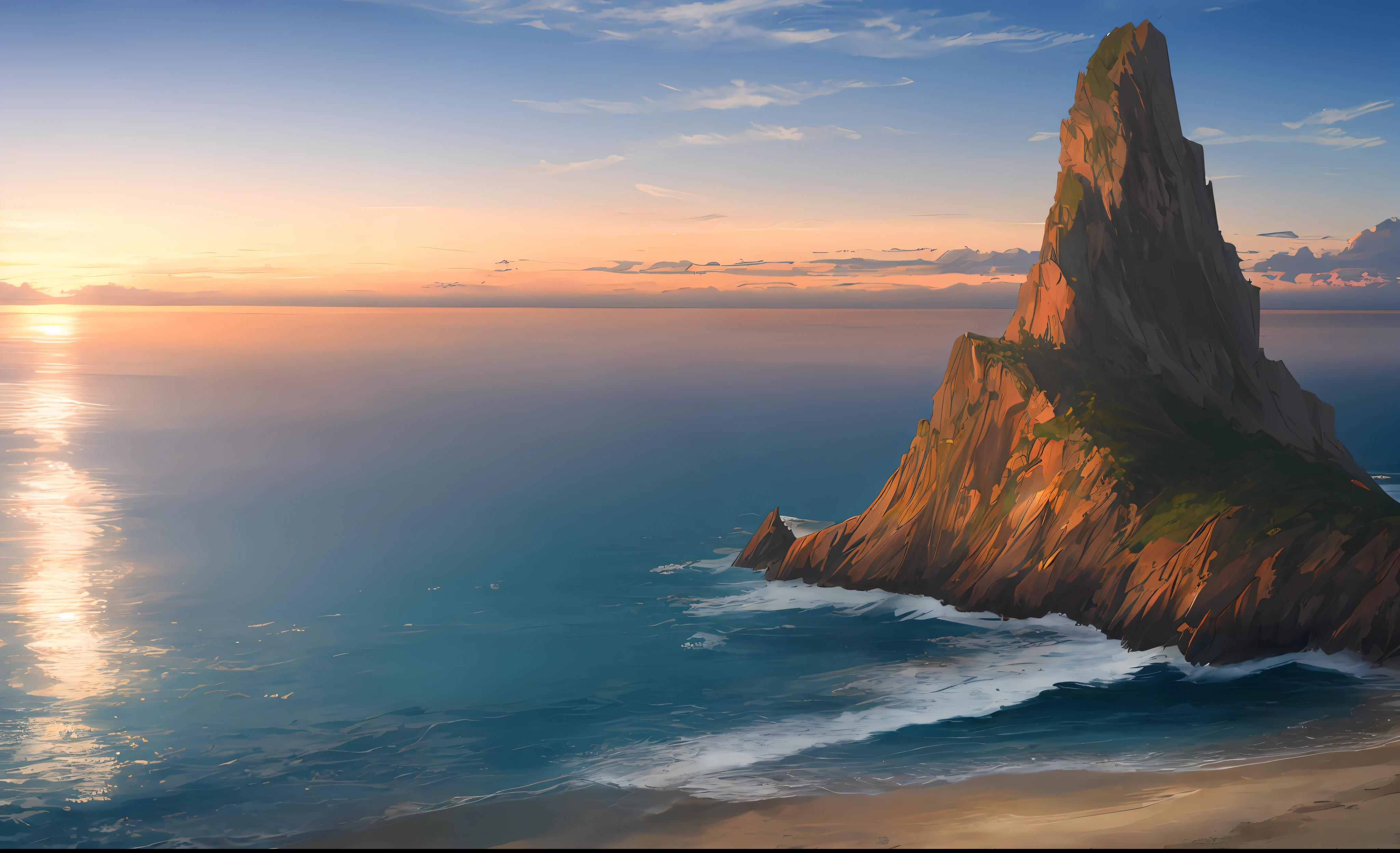 ConceptArt, uninhabited, sea, sea, sunset, landscape, sky, mountain, beach, nature,