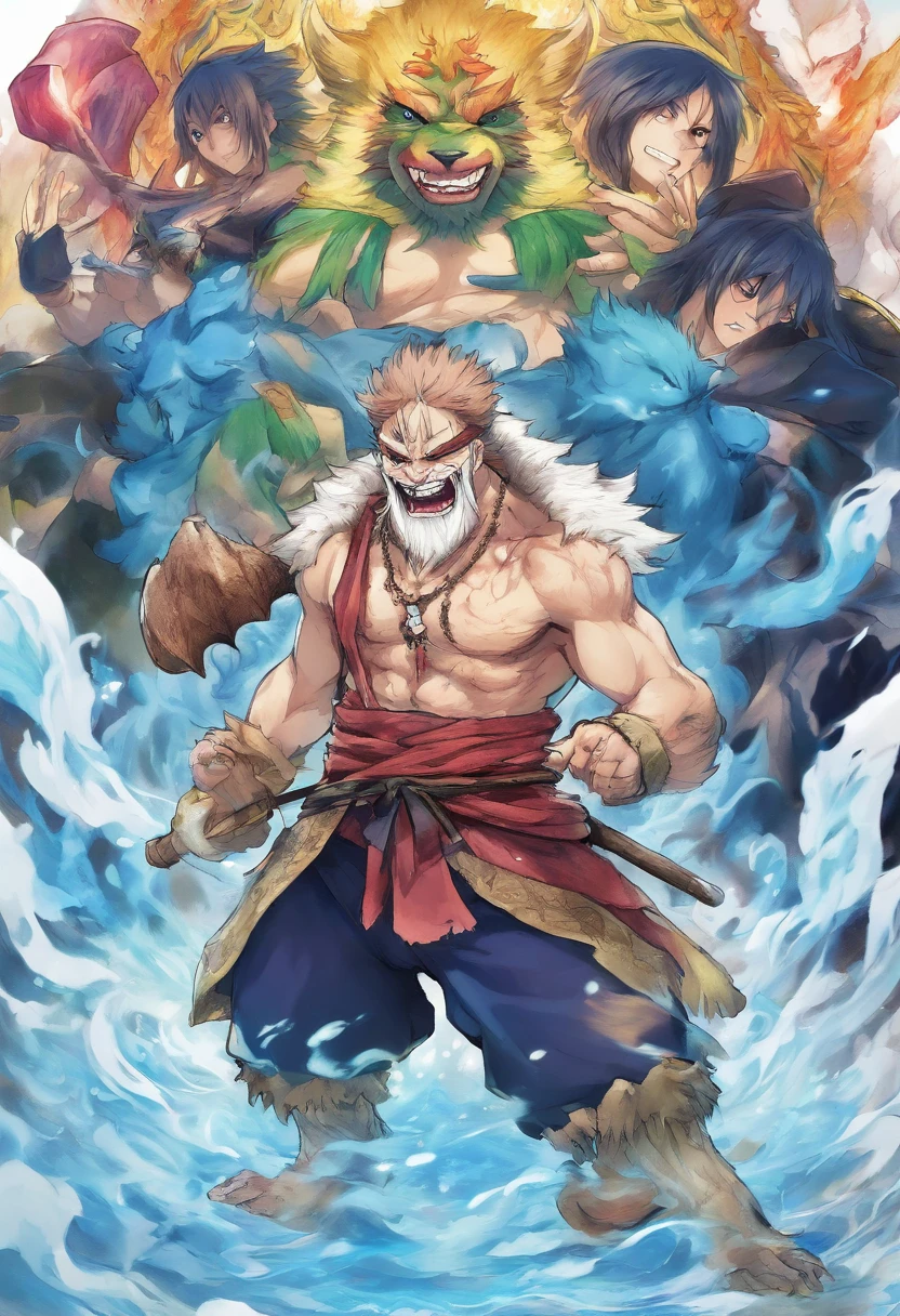 Mink panda from manga one piece with blue fire like Marco