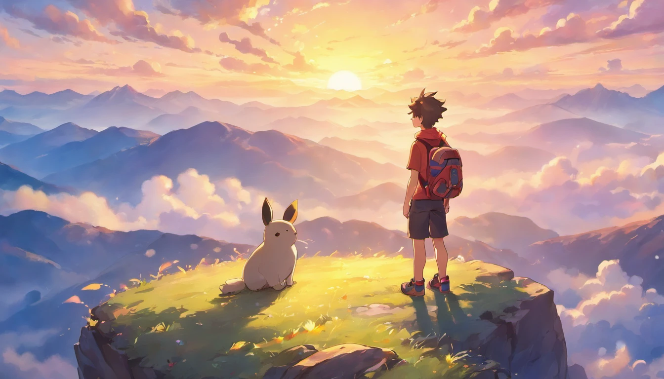 A young man stands on top of a mountain, contemplando un hermoso atardecer. A medida que el sol se oculta lentamente en el horizonte, Warm, vibrant colors paint the sky. The young man feels a deep inspiration and motivation when he observes this beautiful landscape. He describes how the beauty of the sunset is reflected in his eyes, filling them with hope and determination. She details how this moment reminds her of the importance of pursuing her dreams and working hard to reach her goals. He mentions how he feels strengthened and confident as he witnesses the grandeur of nature, and how this drives you to make the most of your potential and meet any challenges that come your way.