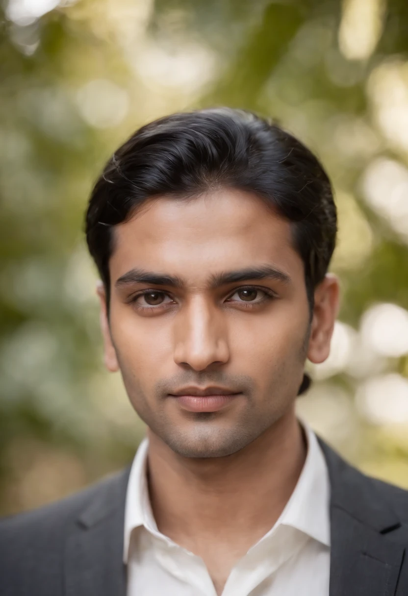 30 year old Indian man with black hair in a business suit, portrait, looking directly at the camera, headshot, shaved