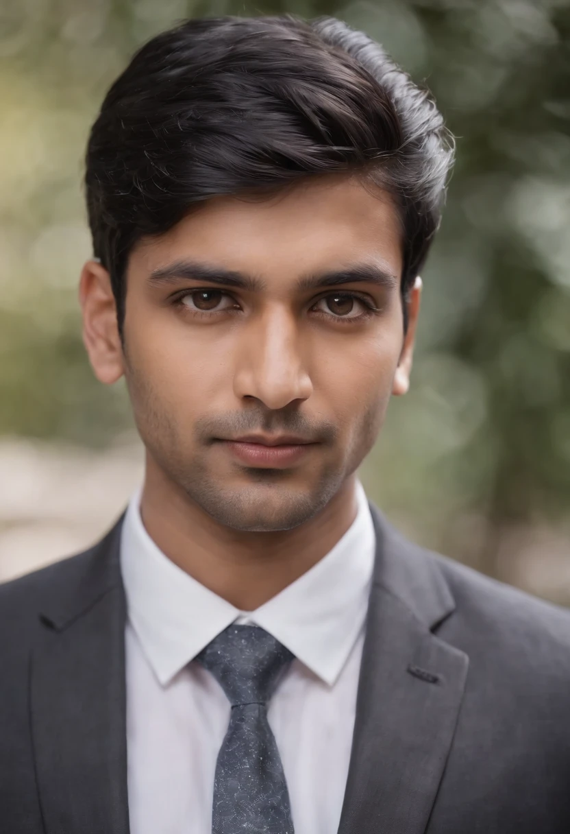 30 year old Indian man with black hair in a business suit, portrait, looking directly at the camera, headshot, shaved