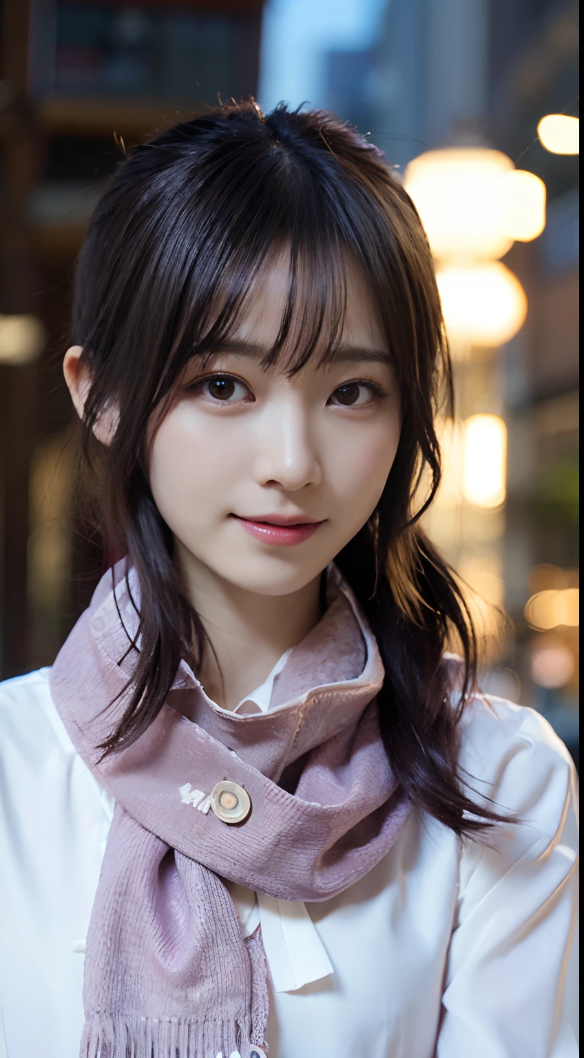 Arafed asian woman with long hair wearing a scarf and white shirt ...