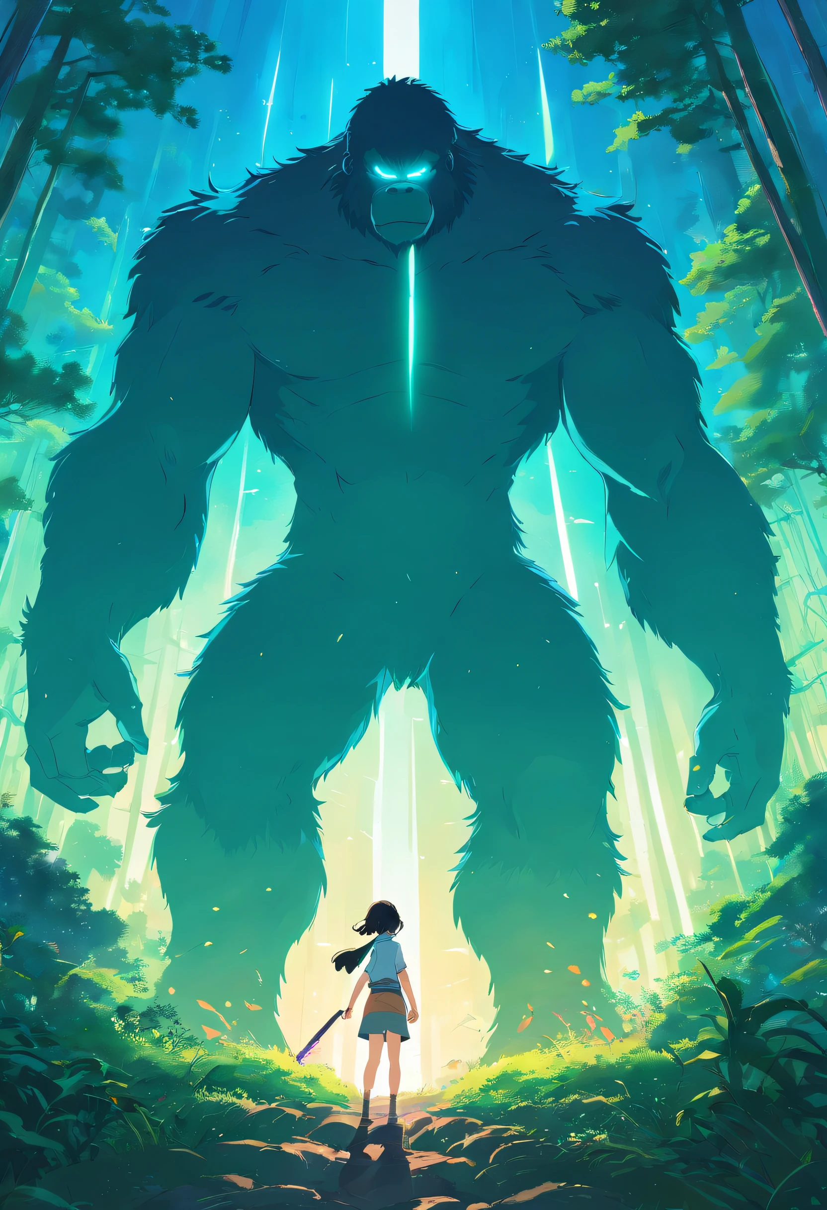 Create a striking piece of vector art in a tribal style, depicting a menacing bigfoot monster launching a savage attack on a hapless victim. Convey the primal intensity of the moment, the intricate tribal patterns adorning the monster's form, and the visceral fear and despair etched into the victim's expression. Bring out the raw, primal energy of the encounter through bold lines, stark contrasts, and evocative symbolism.