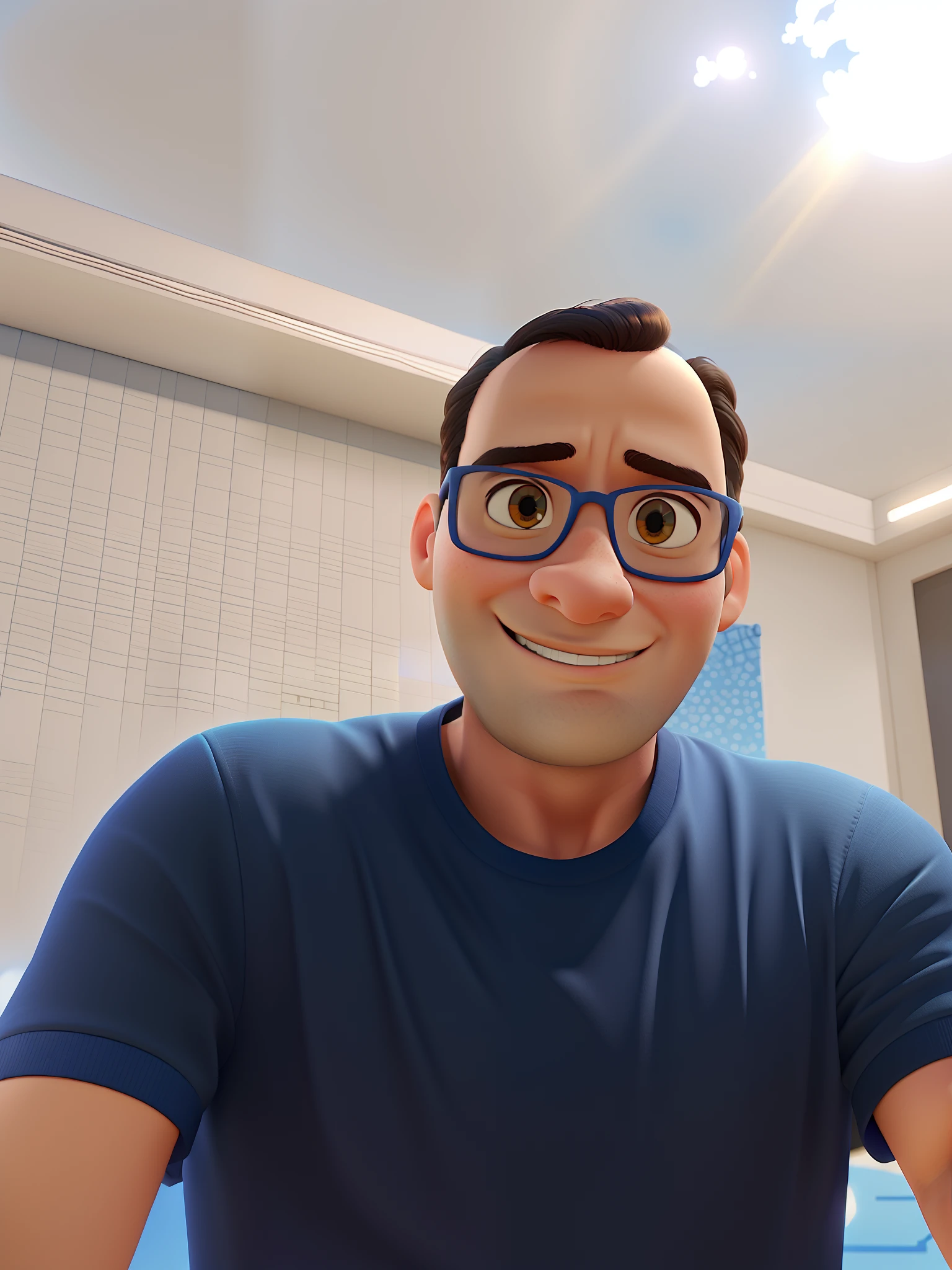 Minha imagem no estilo Pixar, em uma cidade futurista, With a blue sky and a bright moon