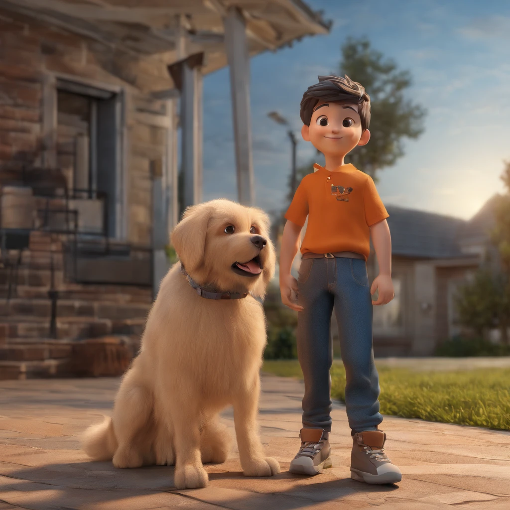A 13 year old boy with a dog in his hand A black dog
