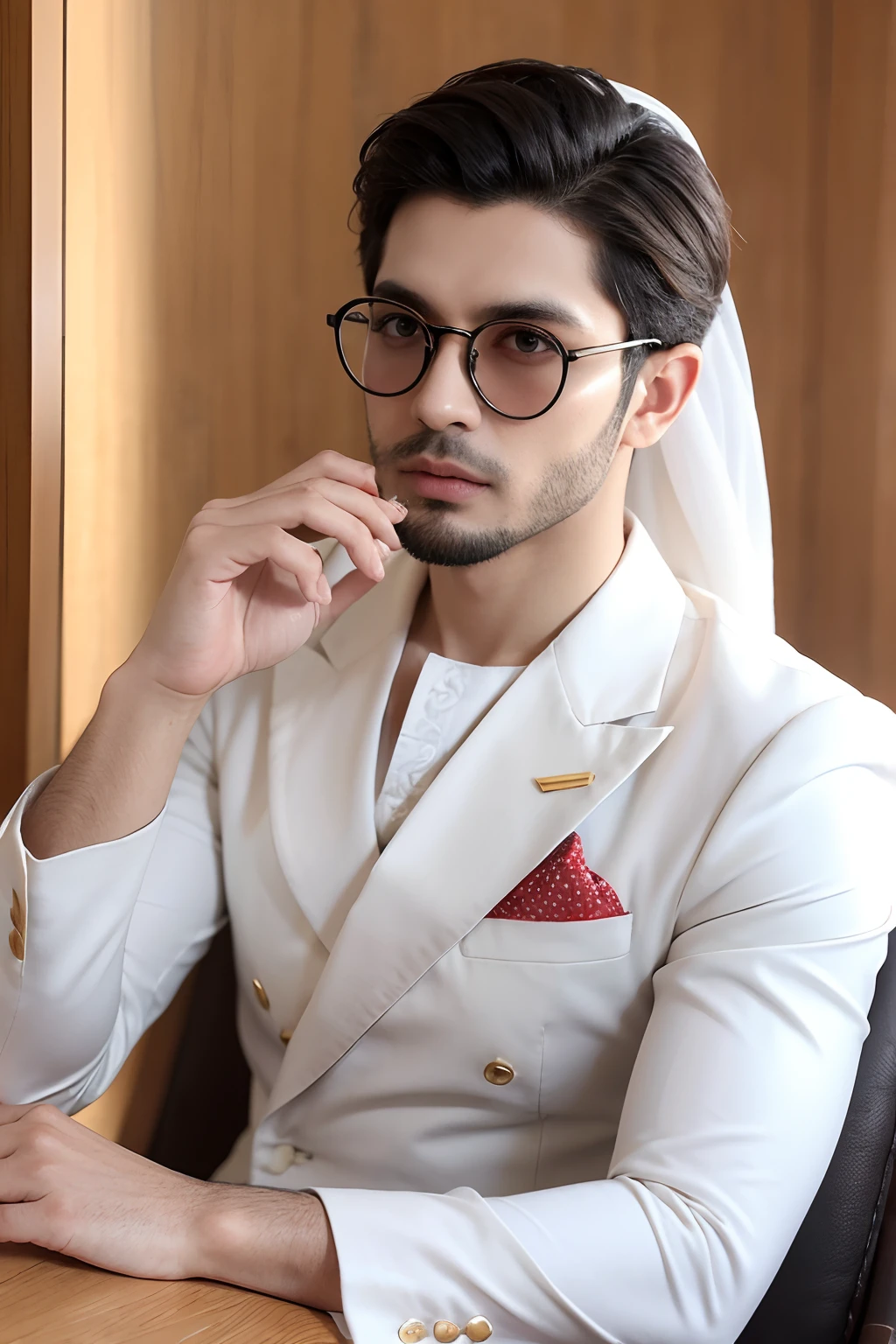 quero que vc cria um homen de terno de oculos com relogio muito elegante e atras dele tem um predio de cidade de dubai