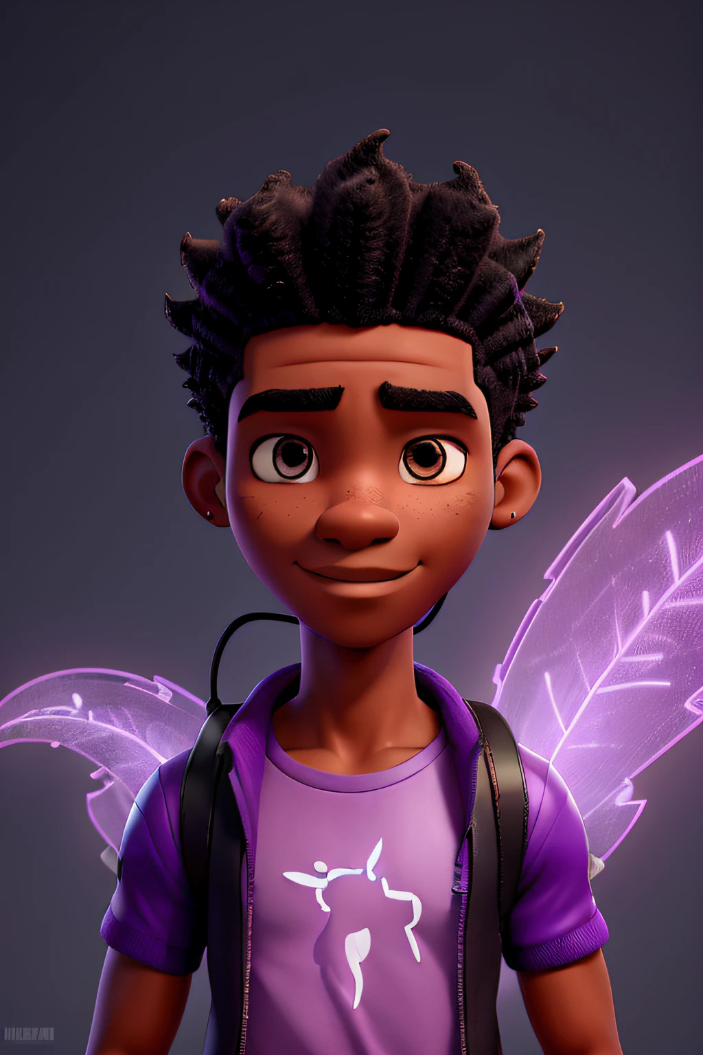 (best quality,ultra-detailed),male avatar,black character,afro mohawk hair,headphones,gamer style avatar,purple neon