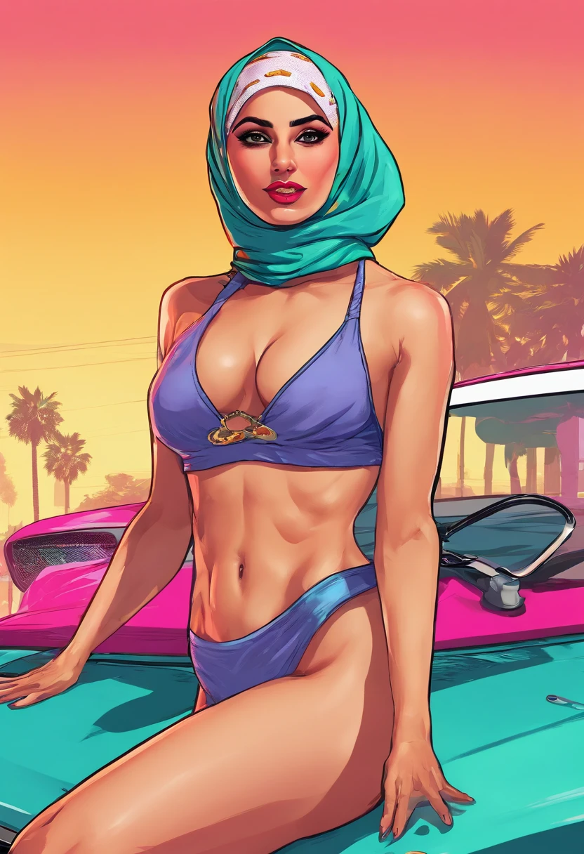 a 30 years-old woman, hijab, bikini
