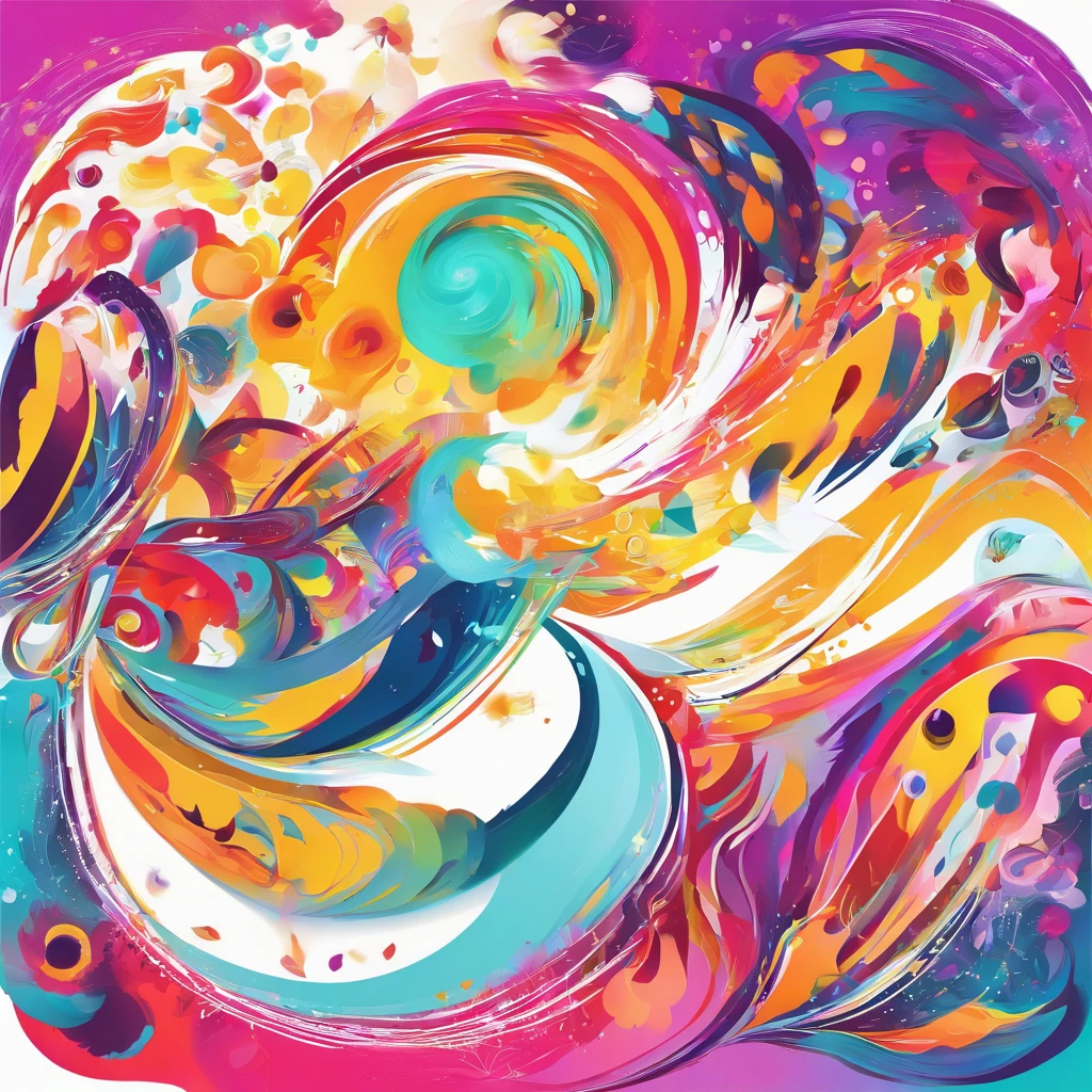 abstract art using elements of nature, in bright and psychedelic colors, on a white background