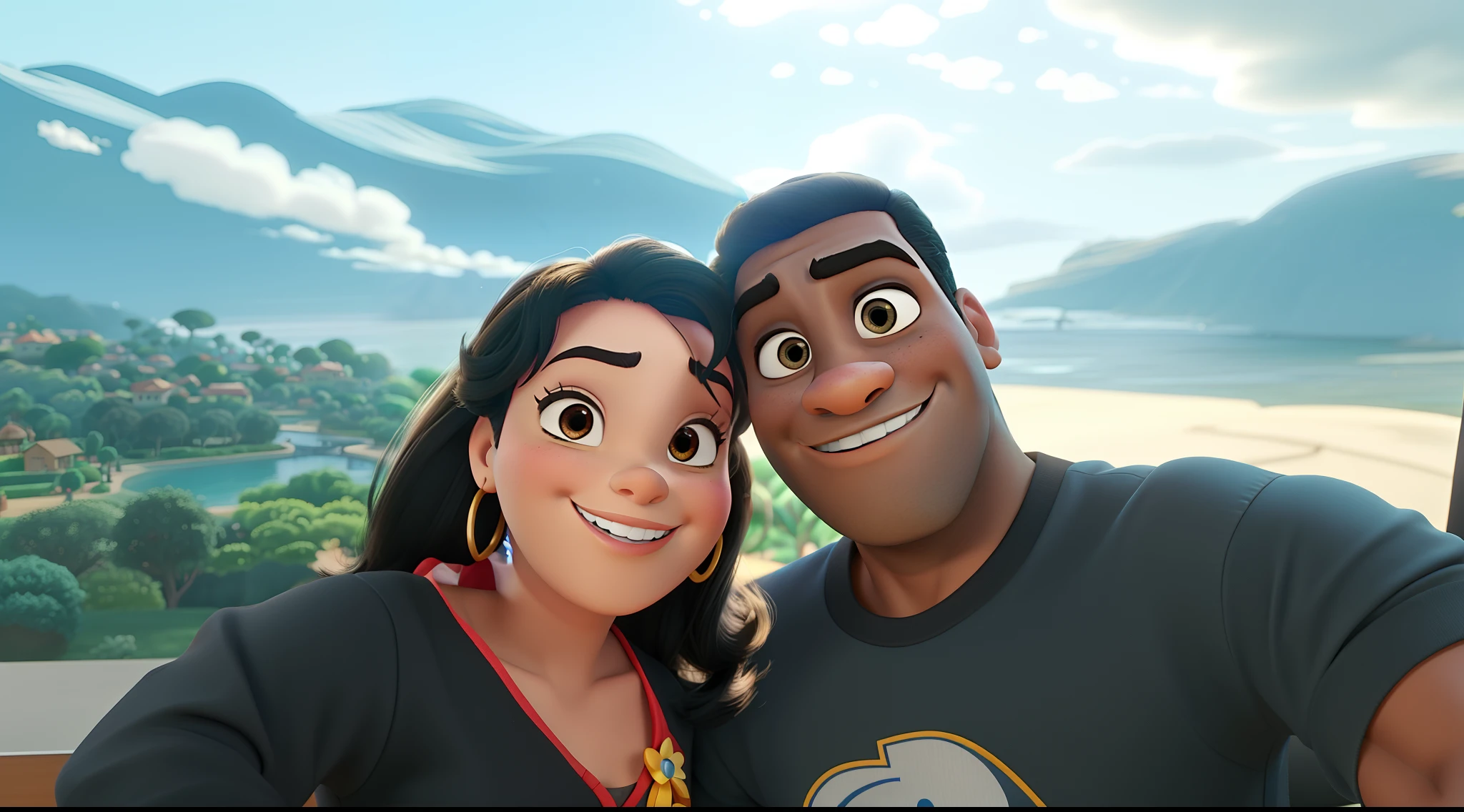casal estilo disney pixar homem negro e mulher branca, alta qualidade melhor qualidade