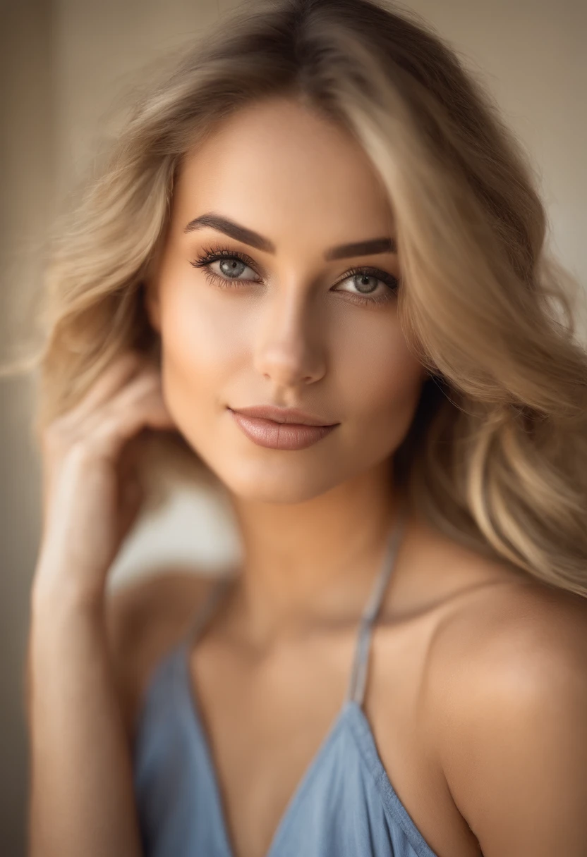 Oman with tank top and matching pants, fille sexy aux yeux bleus, Portrait Sophie Mudd, Portrait de Corinna Kopf, cheveux blonds et grands yeux, selfie of a young woman, ohne Maquillage, maquillage naturel, Look directly into the camera, Visage avec Artgram, dezentes Maquillage, Grande photo du corps entier, dans la chambre, petits seins, Blond, Latin