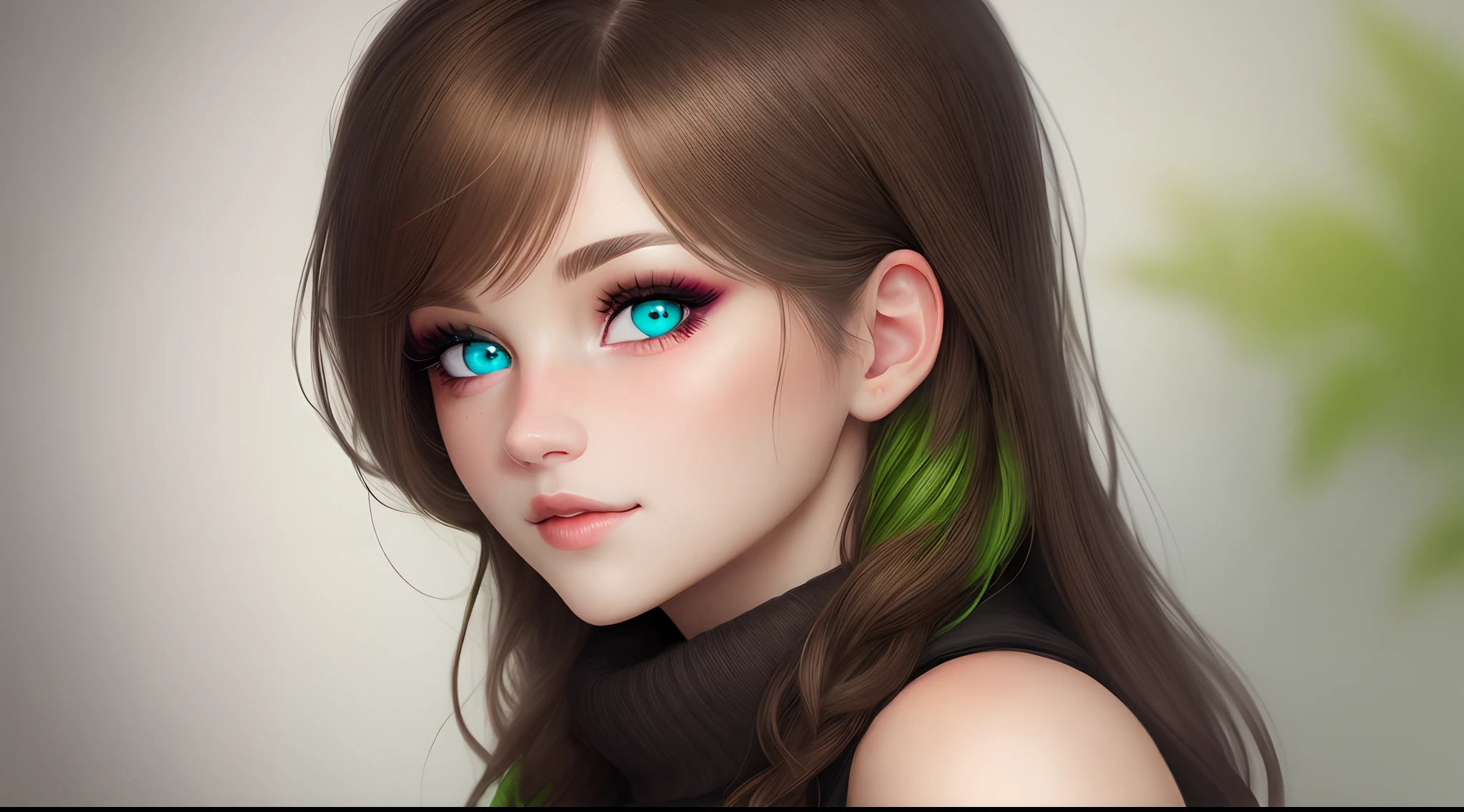 Woman with green and brown heterochromia eyes
