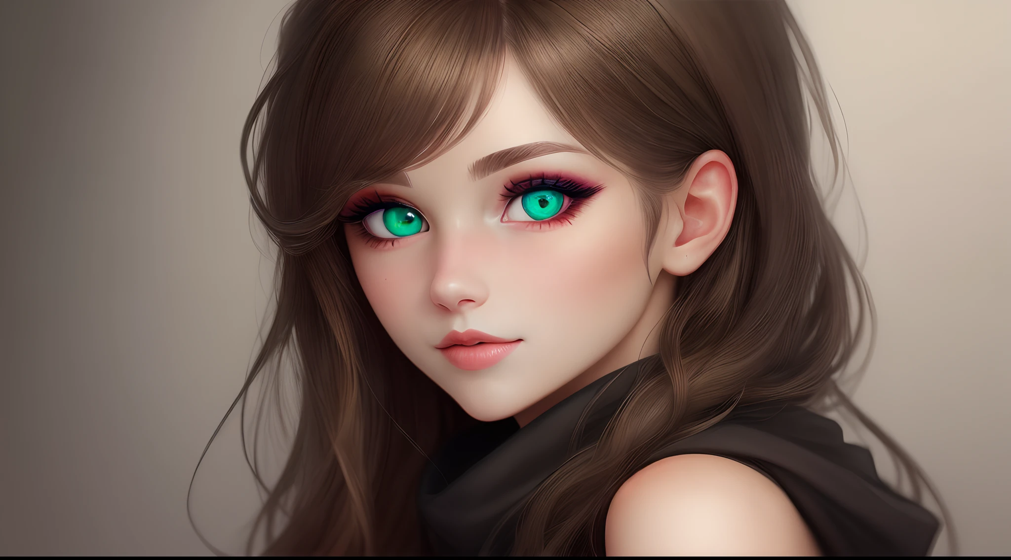 Woman with green and brown heterochromia eyes