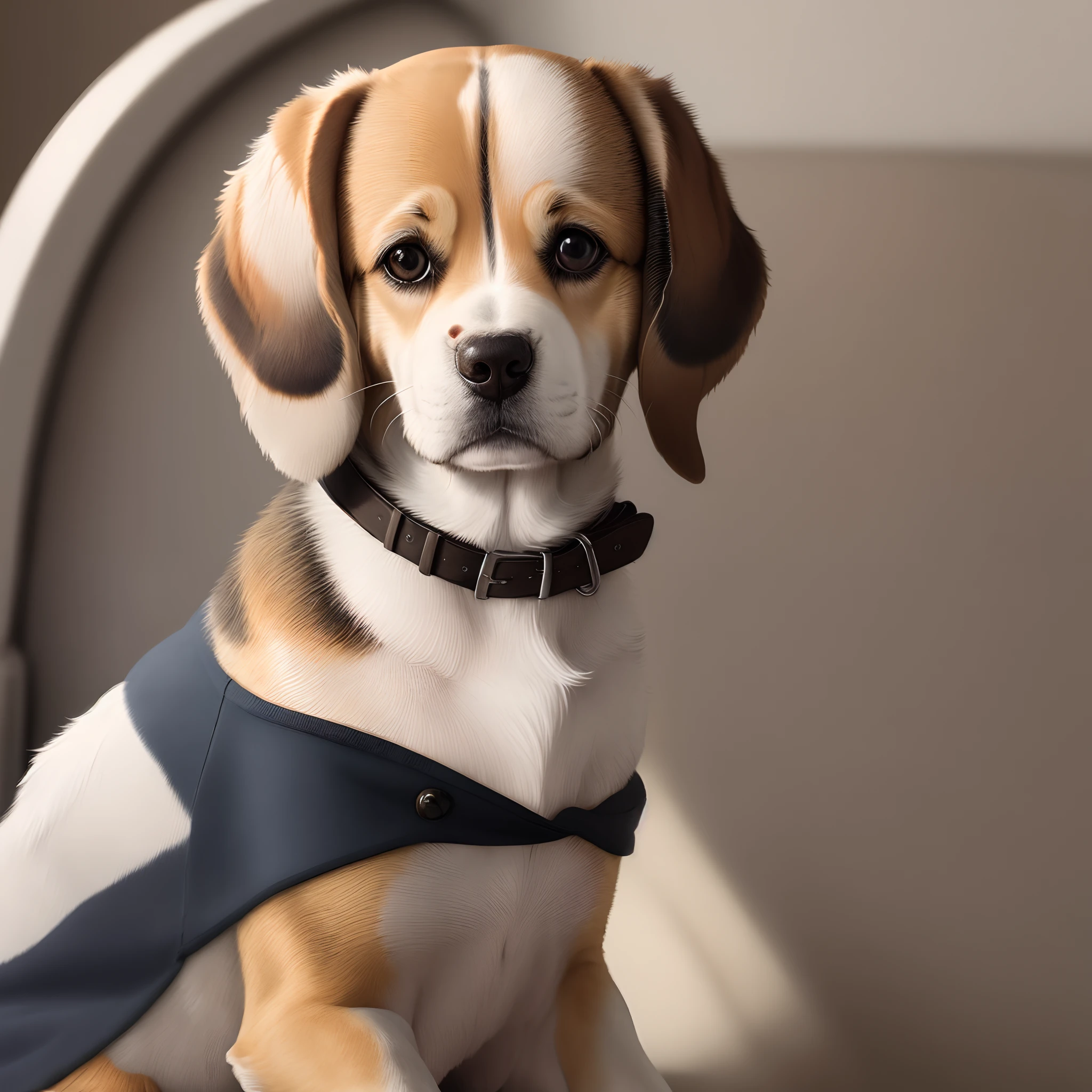 Beagle tricolore, femme brune aux cheveux long et aux yeux verts