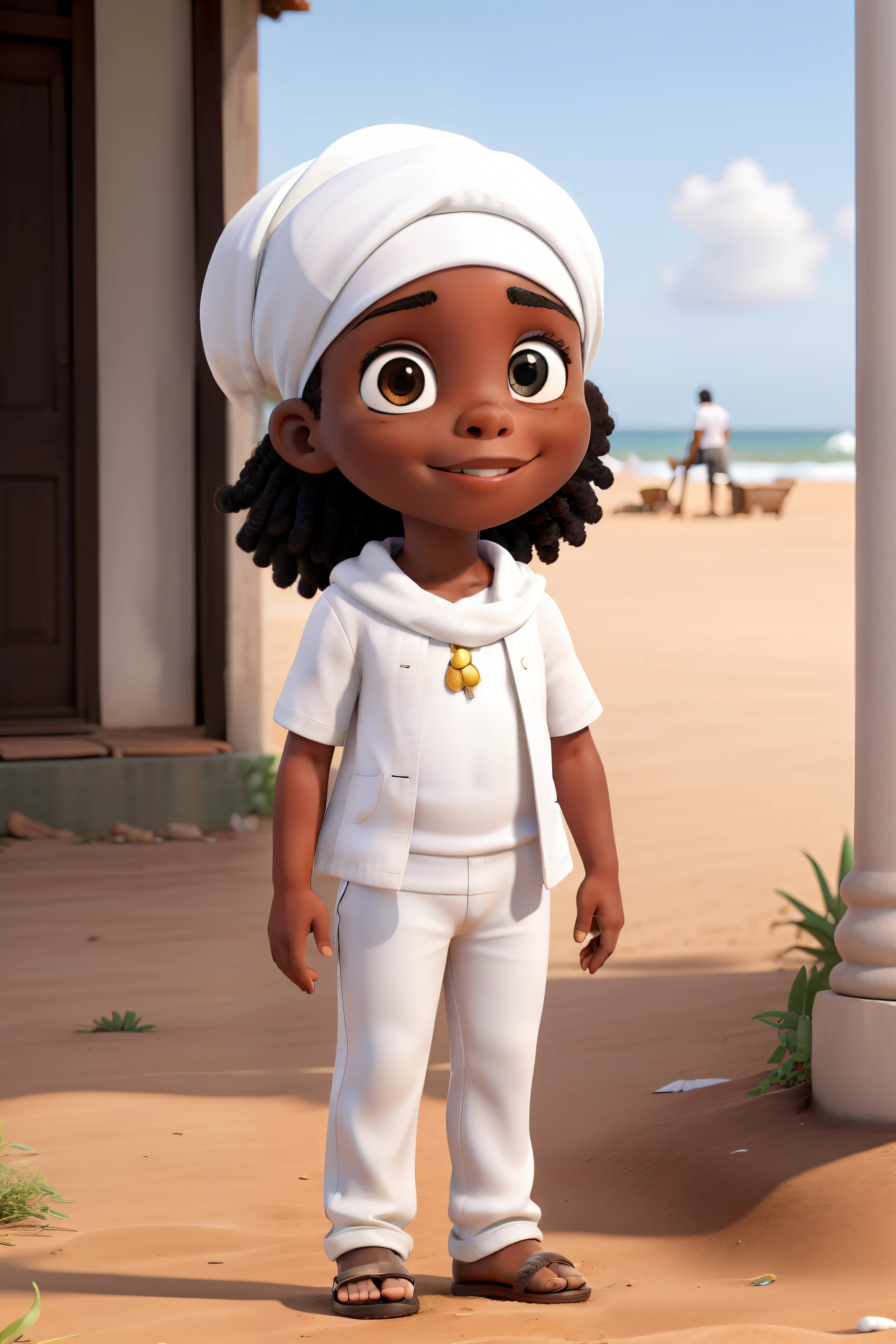 obra-prima, de melhor qualidade, A black child in Bahia wearing white clothes and a white headscarf, colares