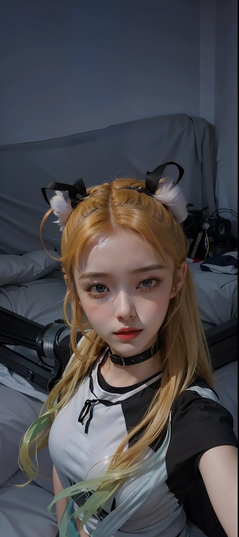 Kneeling, Close Eyes, Cry, Top Quality, Masterpiece, Almost of the Body, (Background: Bed), 1 Girl, 22 Years Old, Double Ball Head, Coil Hair, Streamer, Pale Pink Lips, Gentle, Intellectual, Purple Eyes, Underwear, Close Eyes, Fine Face, Face Up, Shorts, Beautiful Face, Photorealistic, Rim Lighting, Two-Tone Lighting, (High Definition Skin: 1.2), 8k UHD, DSLR, soft lighting, high quality, photography, high resolution, 4K, 8K, bokeh, off-shoulder, big breasts, big, a lot of skin exposed, more breasts, kneeling, closing eyes, crying.