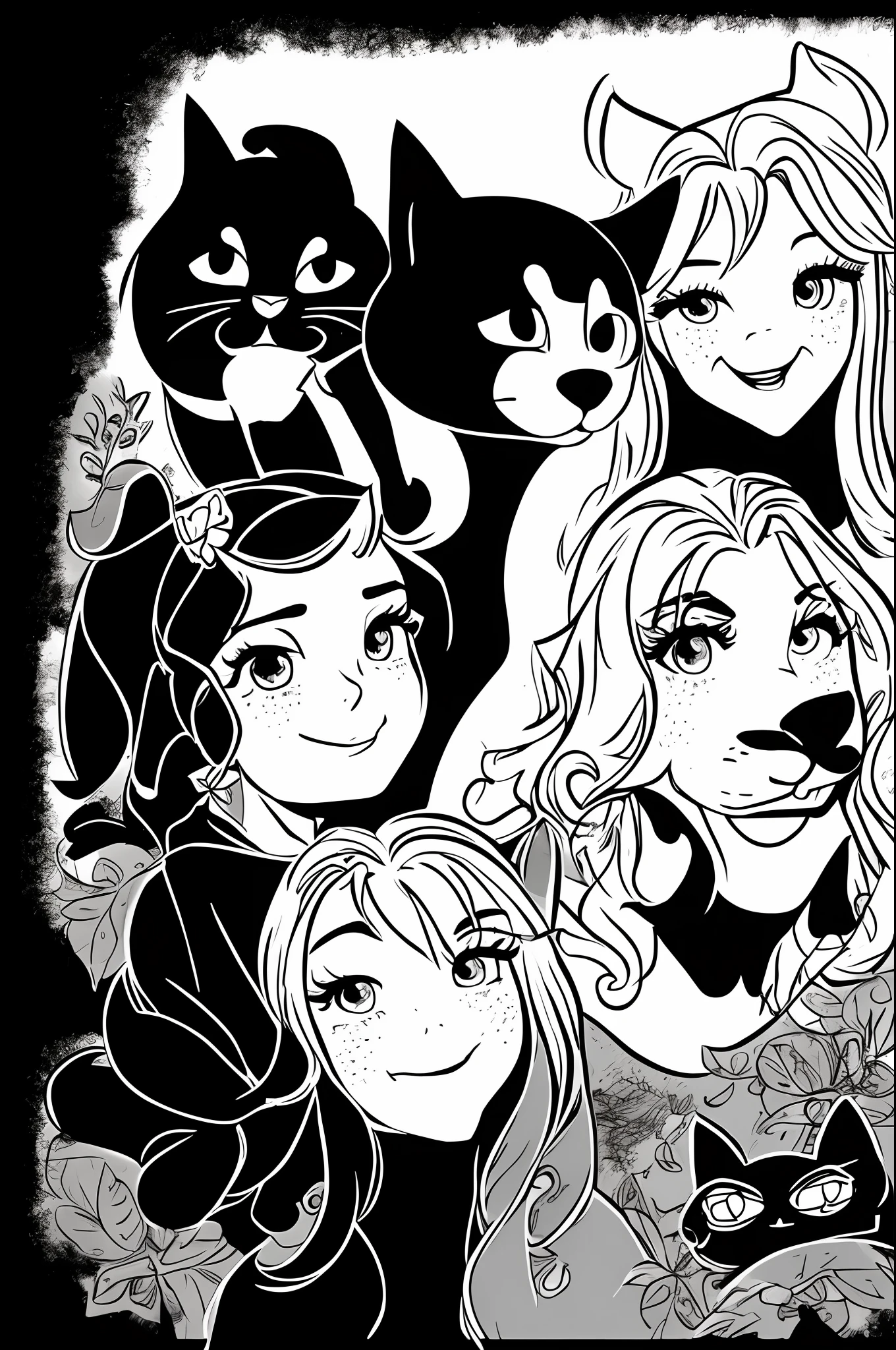 ____ Disney-pixar movie style ___
Fraya & Sephira as movie title 
black cat 
 black and white cat