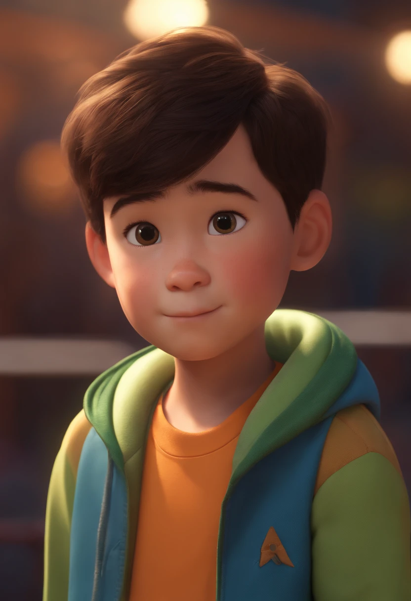 (Pixar 1.23 style) 1 boy ((upper body front, bust shot)), solo, cute kid, brunette, pretty tracksuit, boy, korean child, playground, ((masterpiece, highest quality)), (composite lighting)