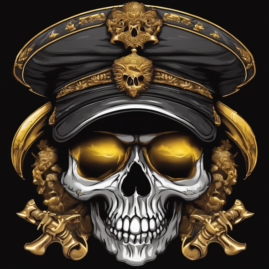 a skull with cap on it's head vector,detailed digital art, adorned with demon skulls, skull design for a cute poster, heavy metal tshirt design, of gun of war skulls, detailed art cartoon in color,cute skull with yellow eyes, brutal blooded symmetrical face