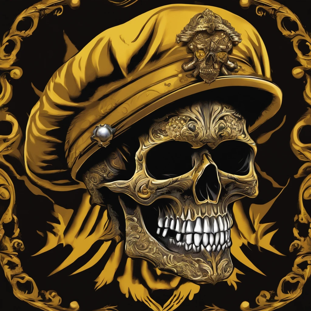 a baby skull with cap on it's head vector,detailed digital art, adorned with demon skulls, skull design for a cute poster, heavy metal tshirt design, of gun of war skulls, detailed art cartoon in color,cute skull with yellow eyes, brutal blooded symmetrical face