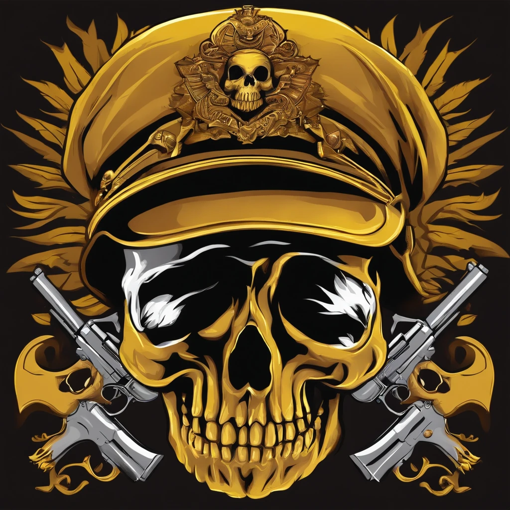 a skull with cap on it's head vector,detailed digital art, adorned with demon skulls, skull design for a cute poster, heavy metal tshirt design, of gun of war skulls, detailed art cartoon in color,cute skull with yellow eyes