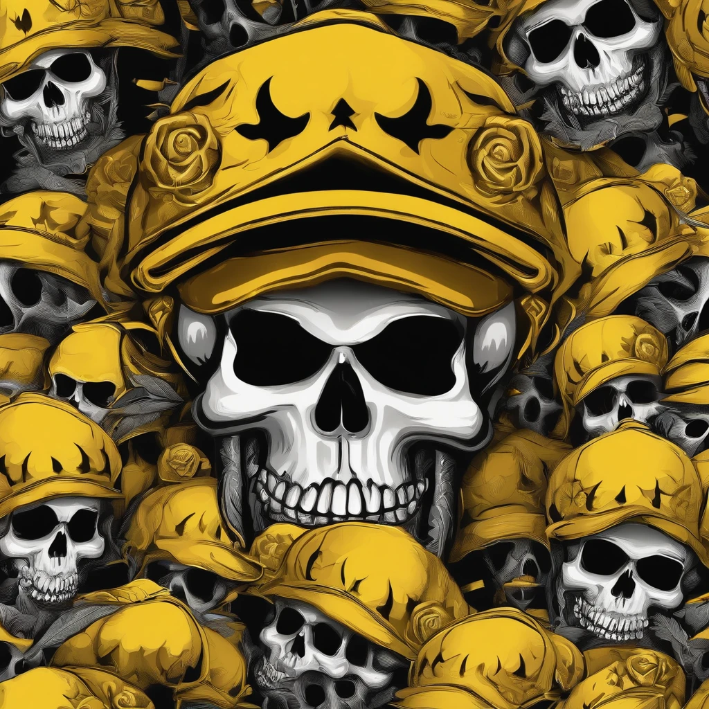 a baby skull with cap on it's head vector,detailed digital art, adorned with demon skulls, skull design for a cute poster, heavy metal tshirt design, of gun of war skulls, detailed art cartoon in color,cute skull with yellow eyes
